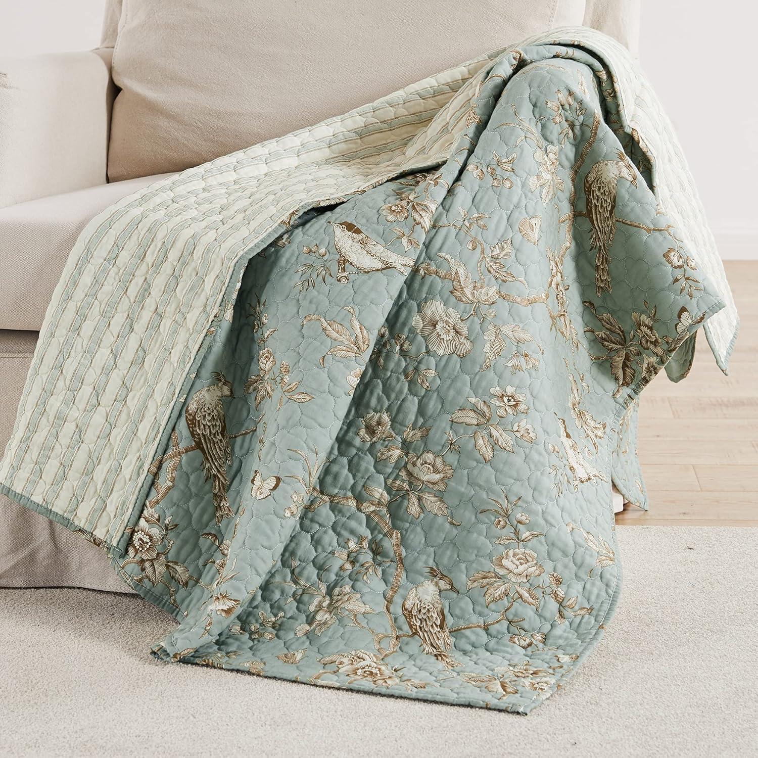 Lyon Teal Toile Quilted Throw - Levtex Home