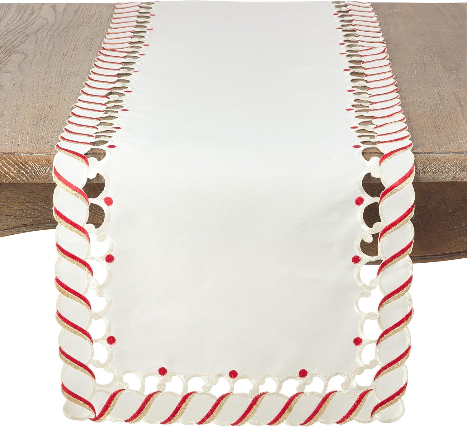 Saro Lifestyle Candy Cane Stripe Border Christmas Holiday Table Runner