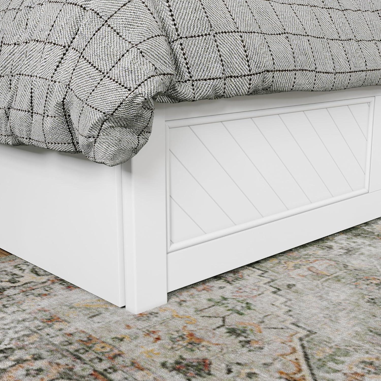 AFI Canyon Cama con Plataforma de Madera Maciza Blanca con Pie de Cama a Juego y Cajones de Almacenamiento, Completo