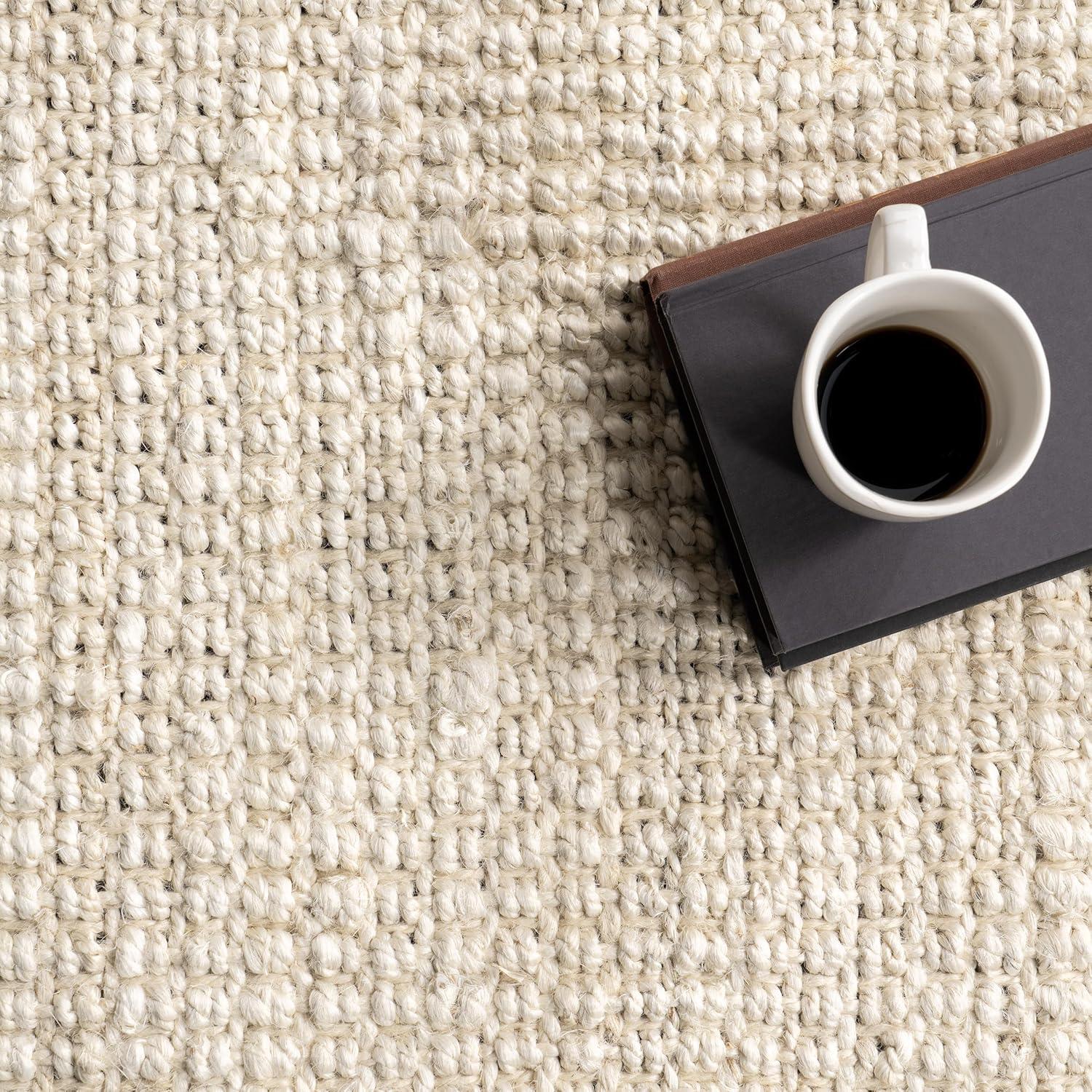 Nuloom 2x6 Daniela Jute Tassel Hand Woven Indoor Area Rug, Off White, Solid Chunky Farmhouse Design, Natural Fiber BedroomLiving Room