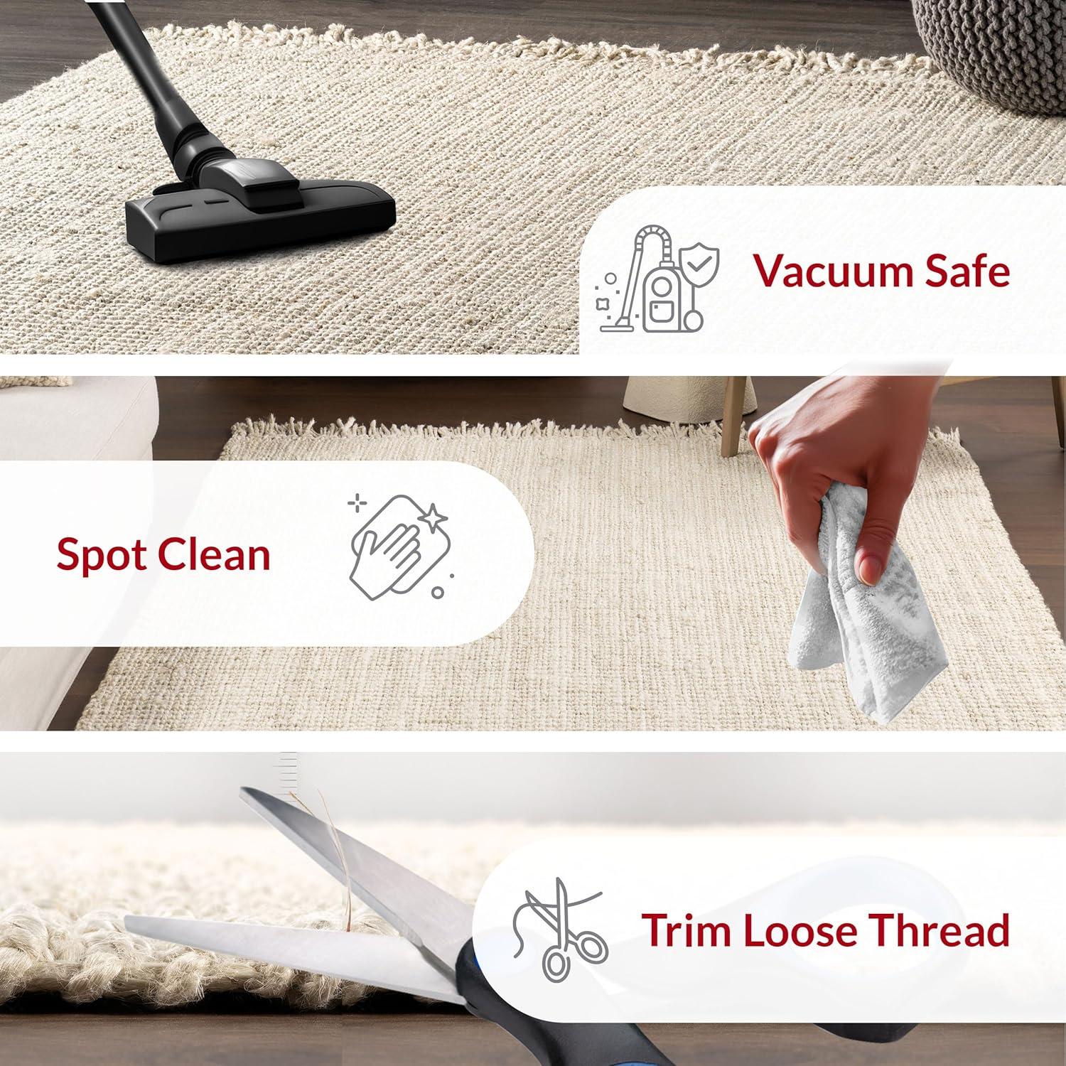 Nuloom 2x6 Daniela Jute Tassel Hand Woven Indoor Area Rug, Off White, Solid Chunky Farmhouse Design, Natural Fiber BedroomLiving Room