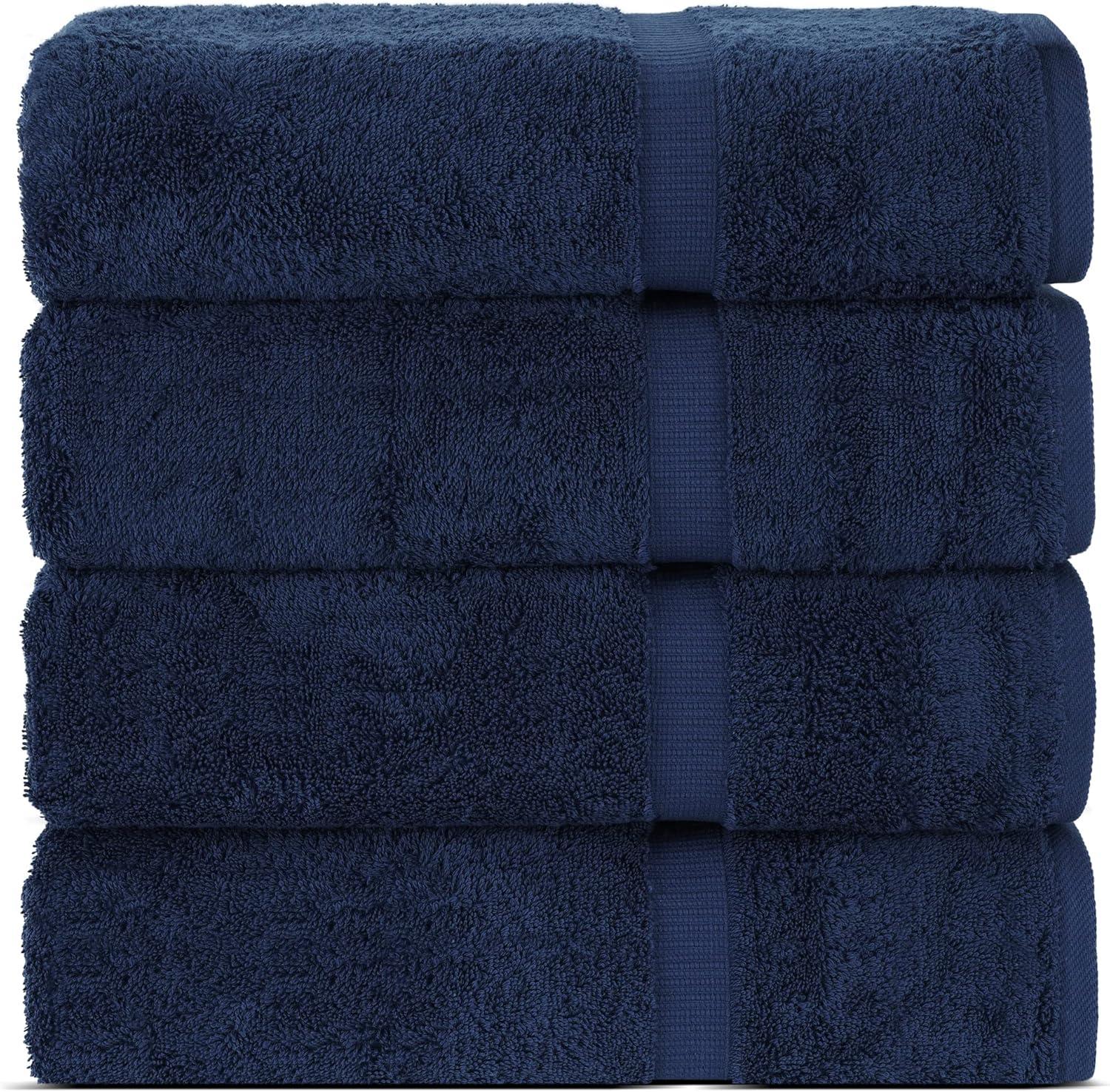 Luxury Hotel & Spa Ultra Soft Hand Towels 100% Turkish Cotton - Navy - Set of 4