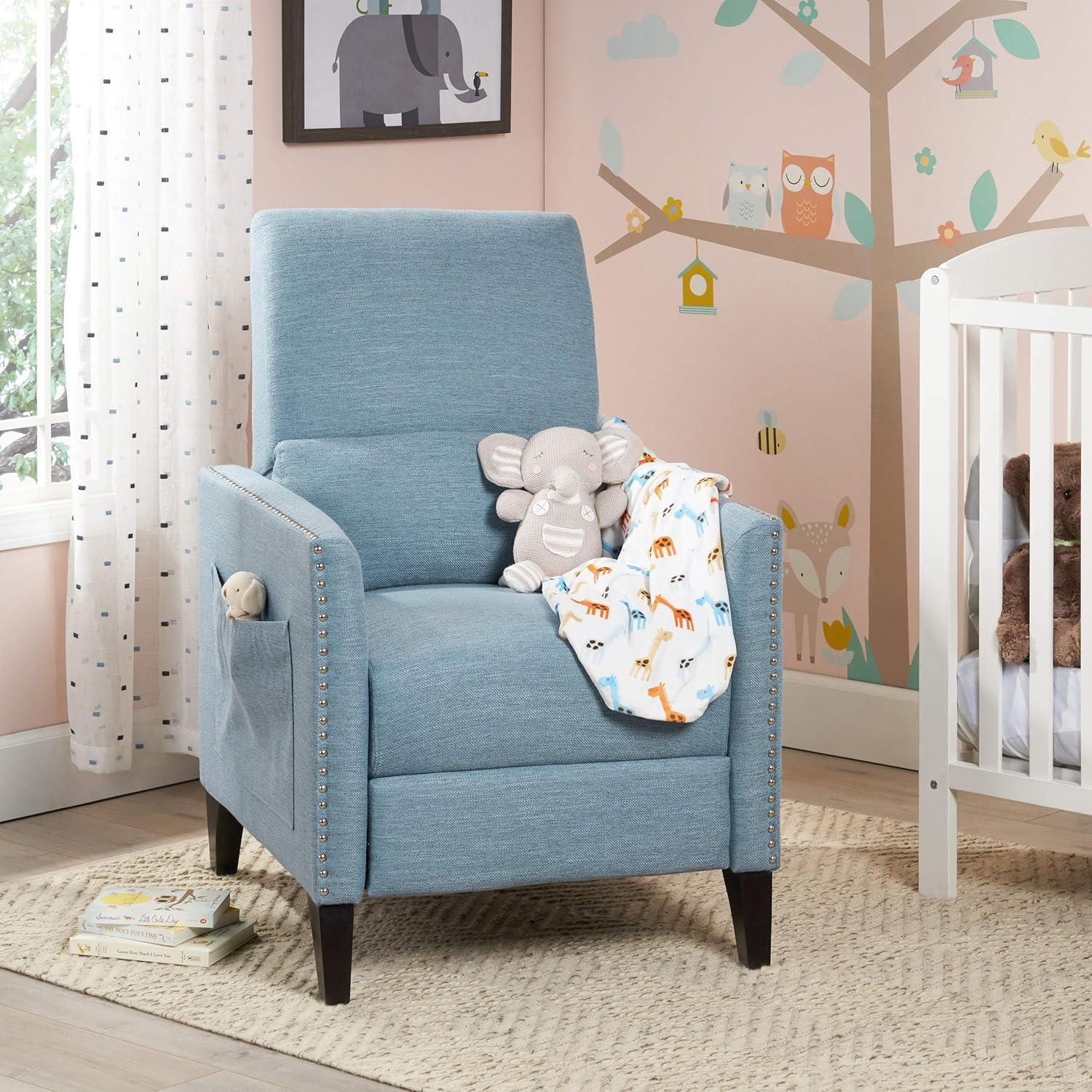 Christopher Knight Home Alexis Contemporary Fabric Push Back Recliner, Light Blue, Dark Brown