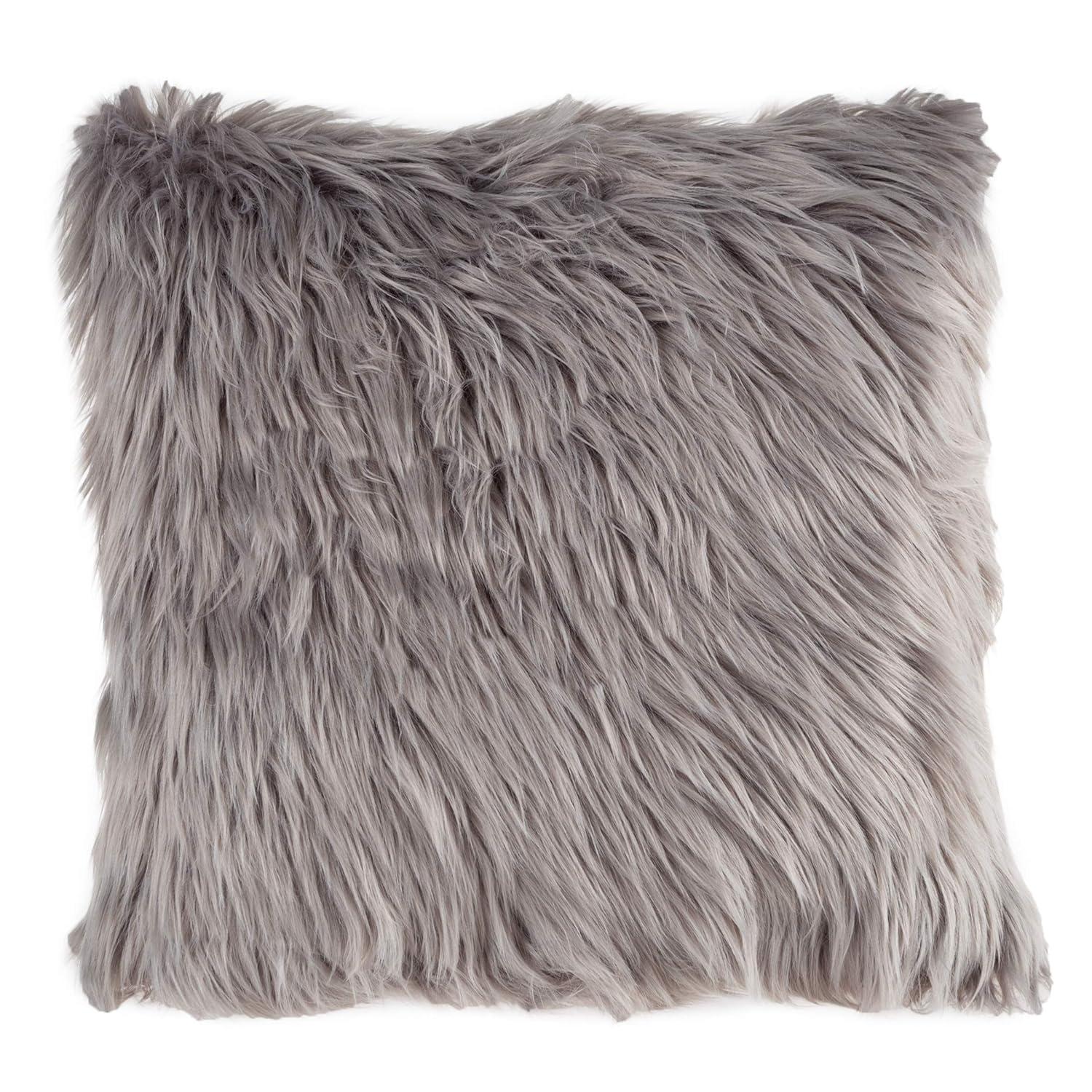 22-in. Plush Pillow Luxury Square Accent Pillow Insert and Shag Glam Cover Set for Bedroom or Living Room by Lavish Home (Gray)