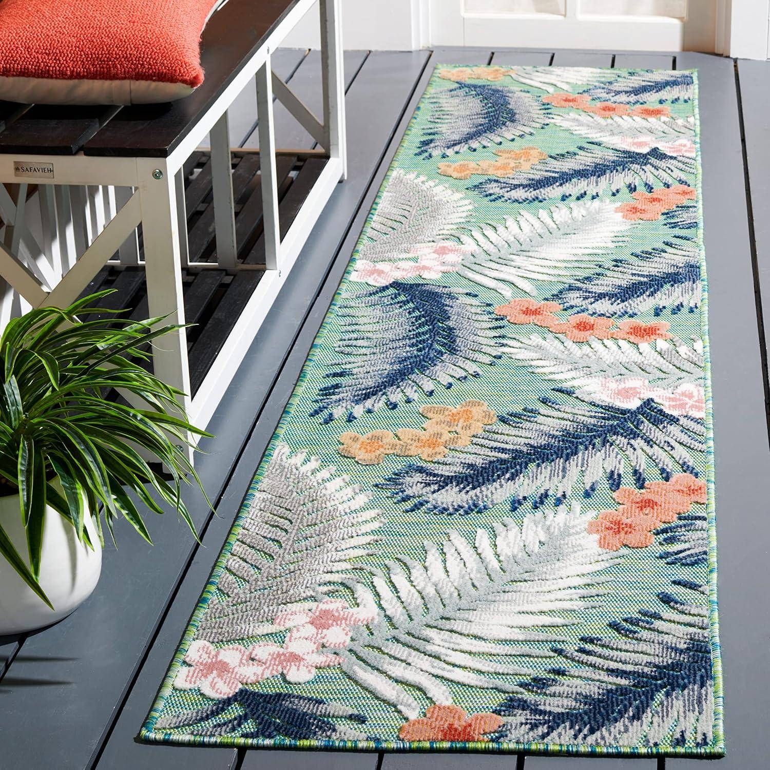 Coastal Breeze Gray Floral 27" Washable Synthetic Runner Rug