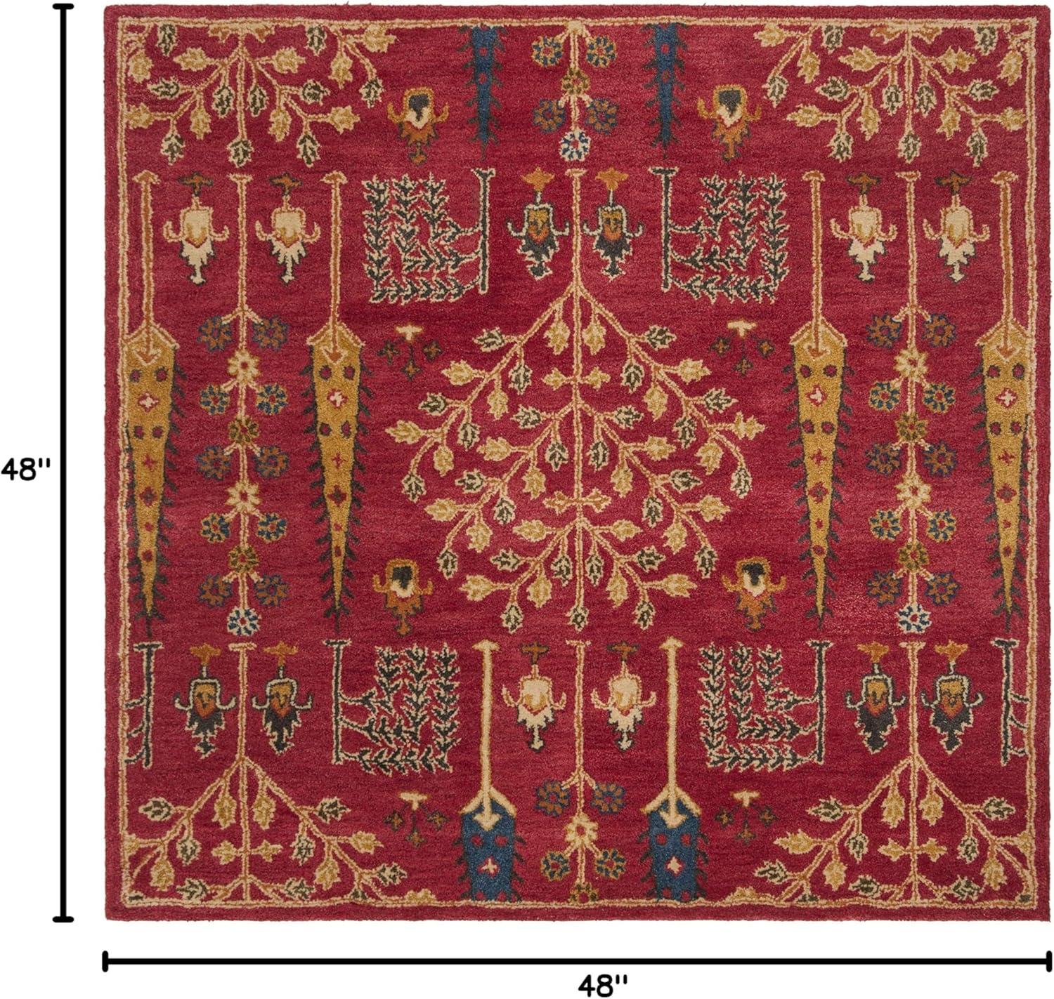 SAFAVIEH Heritage Kynaston Floral Wool Area Rug, Red/Multi, 4' x 4' Square