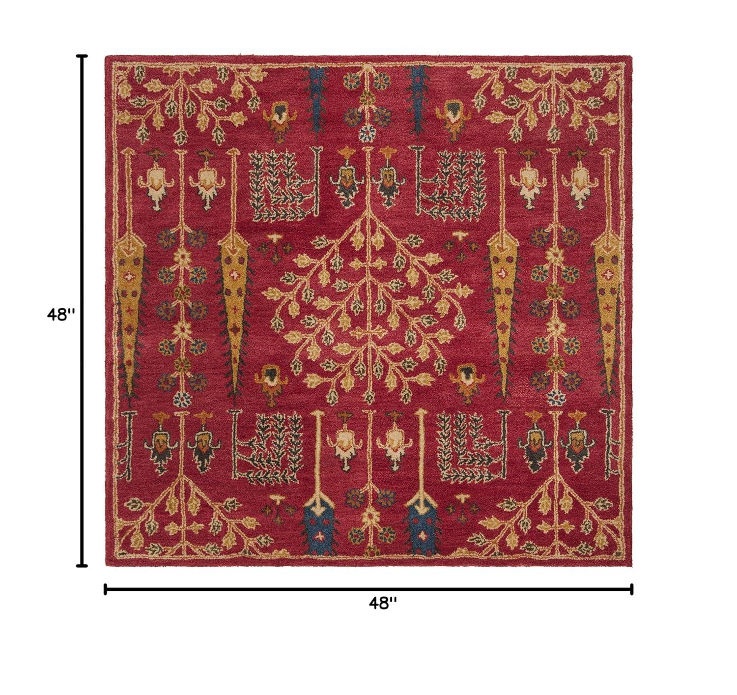 SAFAVIEH Heritage Kynaston Floral Wool Area Rug, Red/Multi, 4' x 4' Square