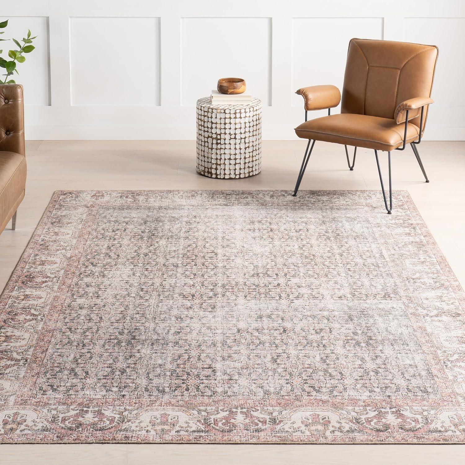 Nuloom Hillstone Collection Marlowe Traditional Vintage Medallion Area Rug, 6' 7" x 9', Light Rust