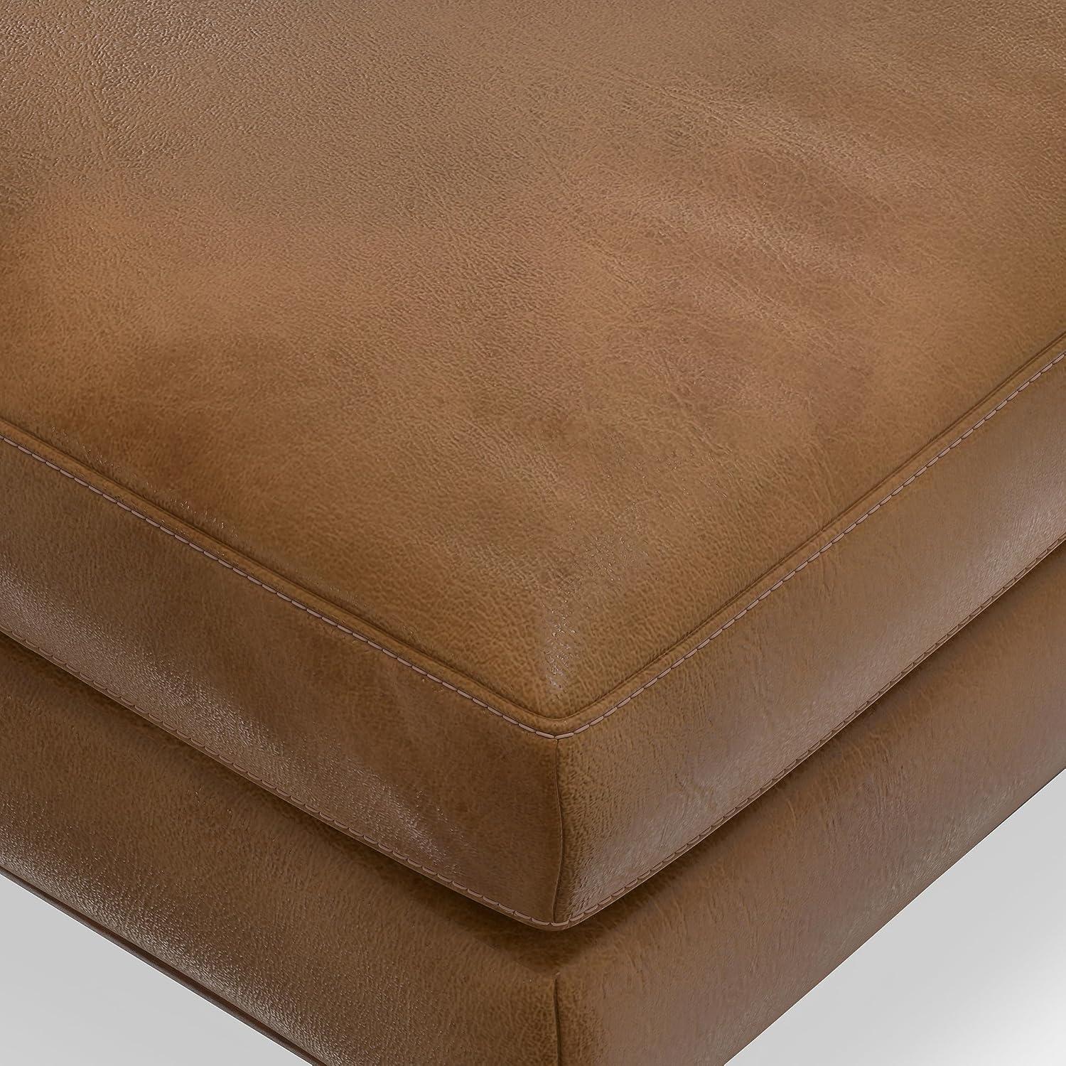 Pemberly Row Wide Century Rectangular Ottoman - Caramel Brown Genuine Leather