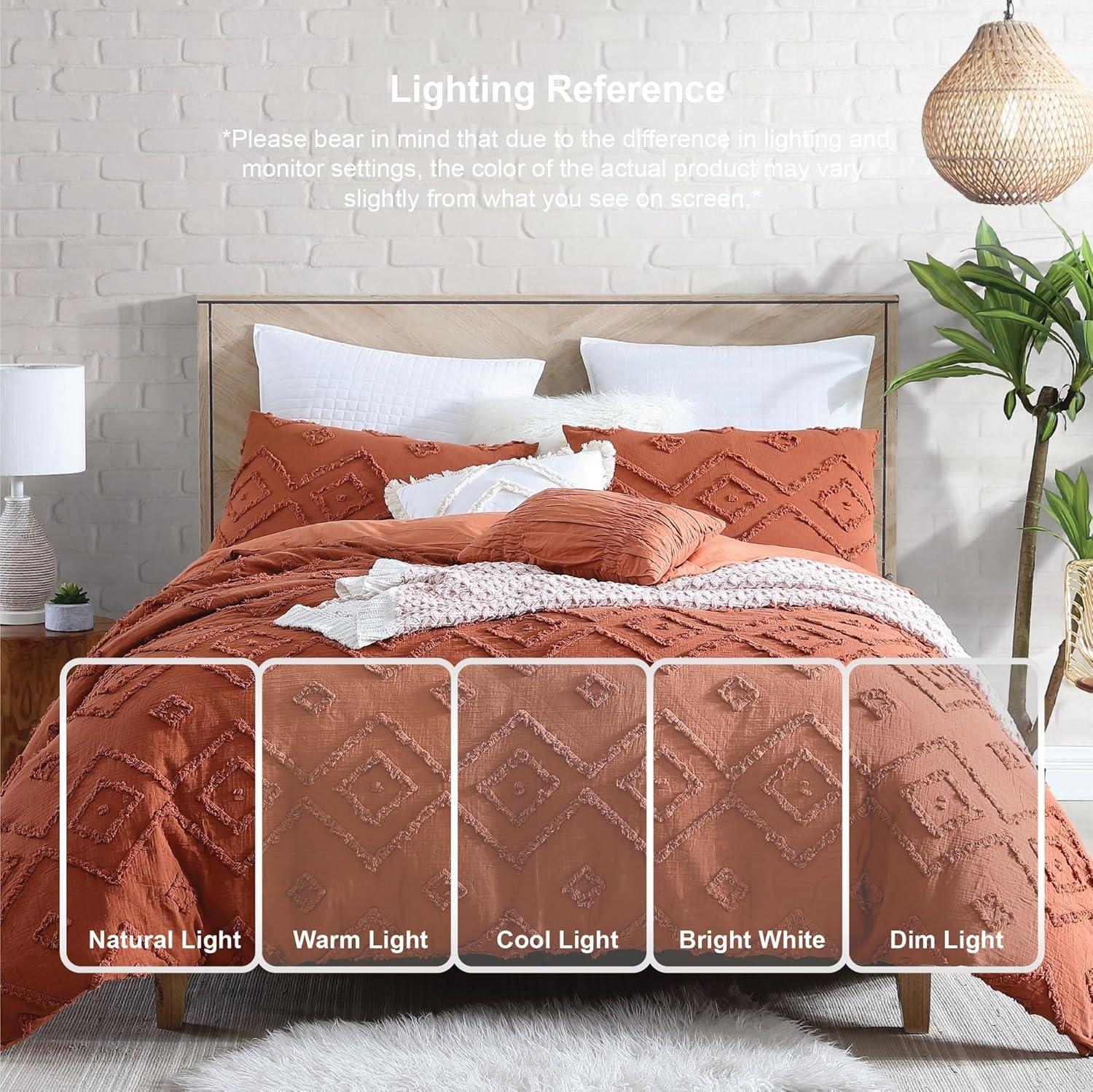 Swift Home Rukai 100% Cotton Diamond Clip Jacquard 3D Fringe Texture 5-Piece Comforter Set