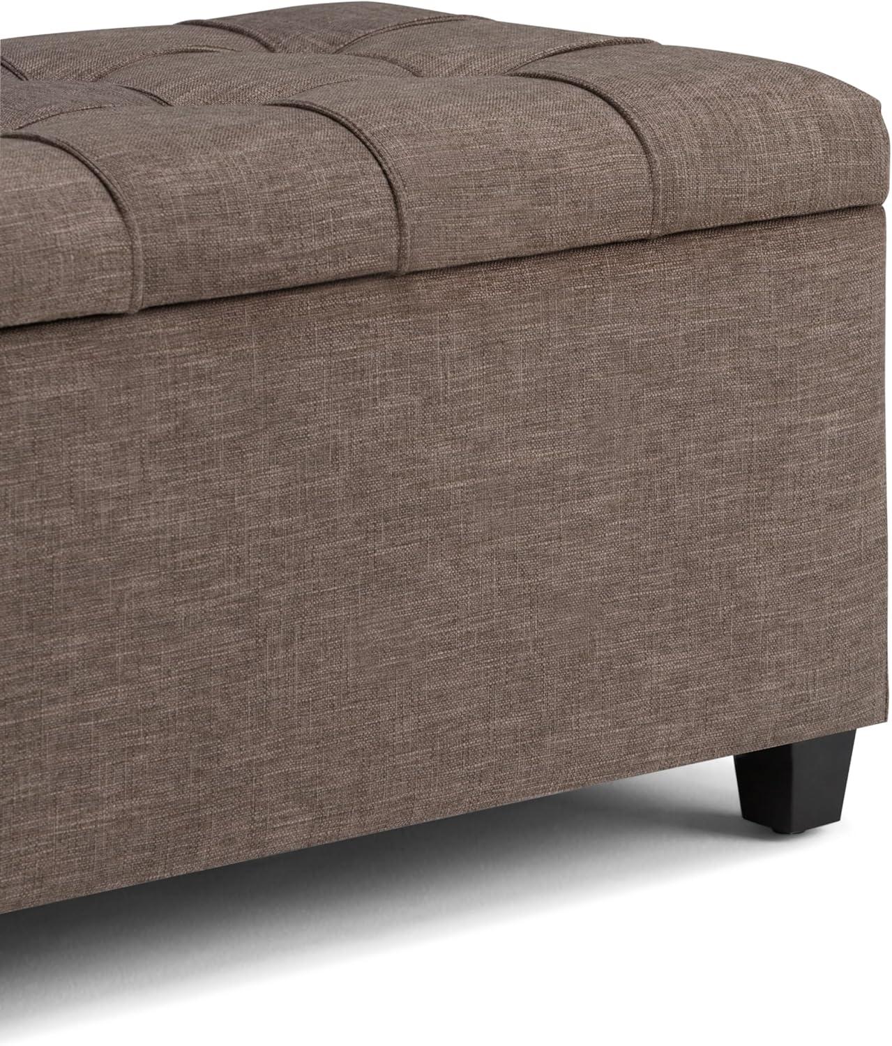 Simpli Home Sienna 34" Transitional Rectangle Ottoman Bench in Fawn Brown Linen Look Fabric