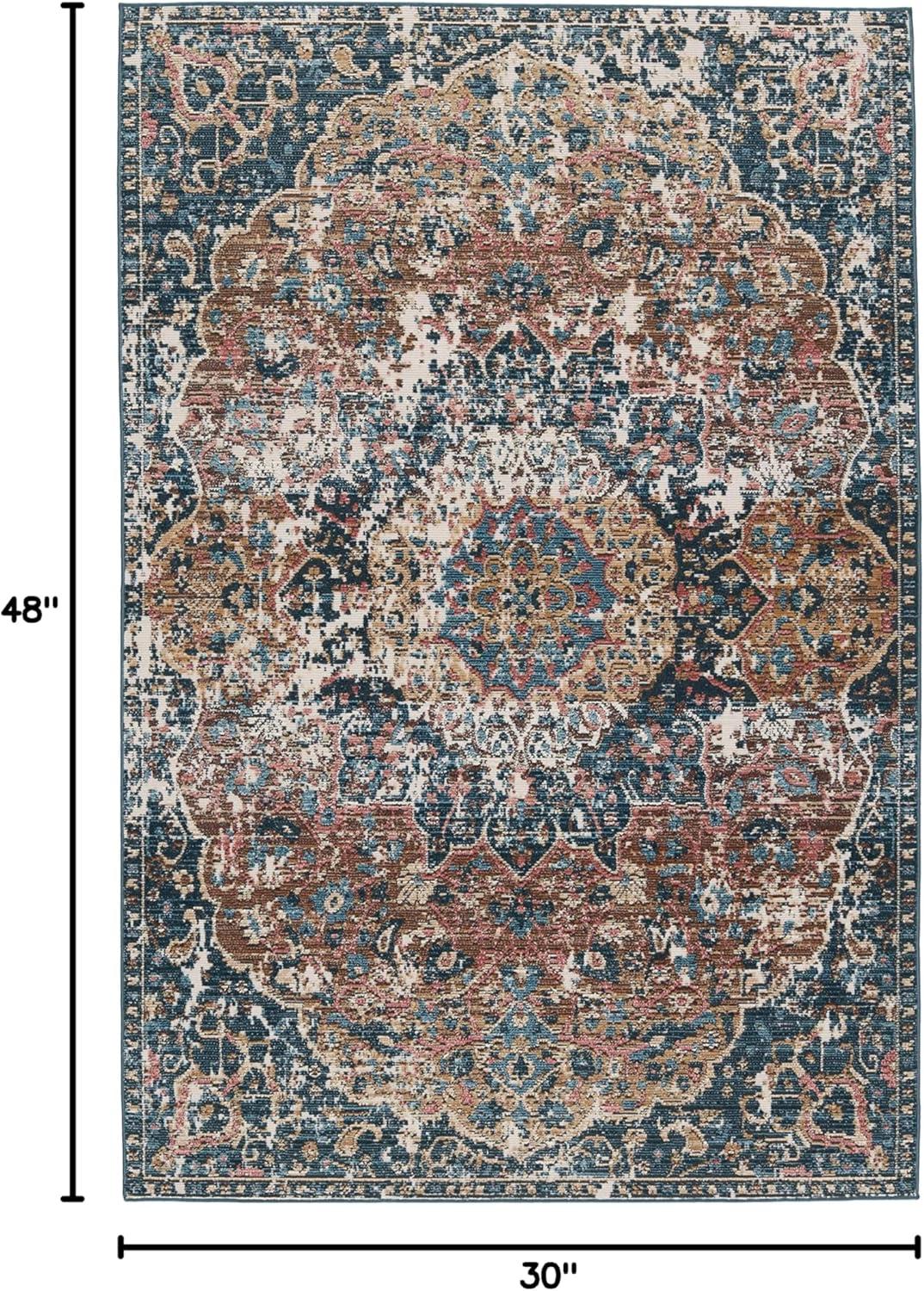 Akela Dark Blue and Multicolor Synthetic Medallion Area Rug 2'6" x 4'