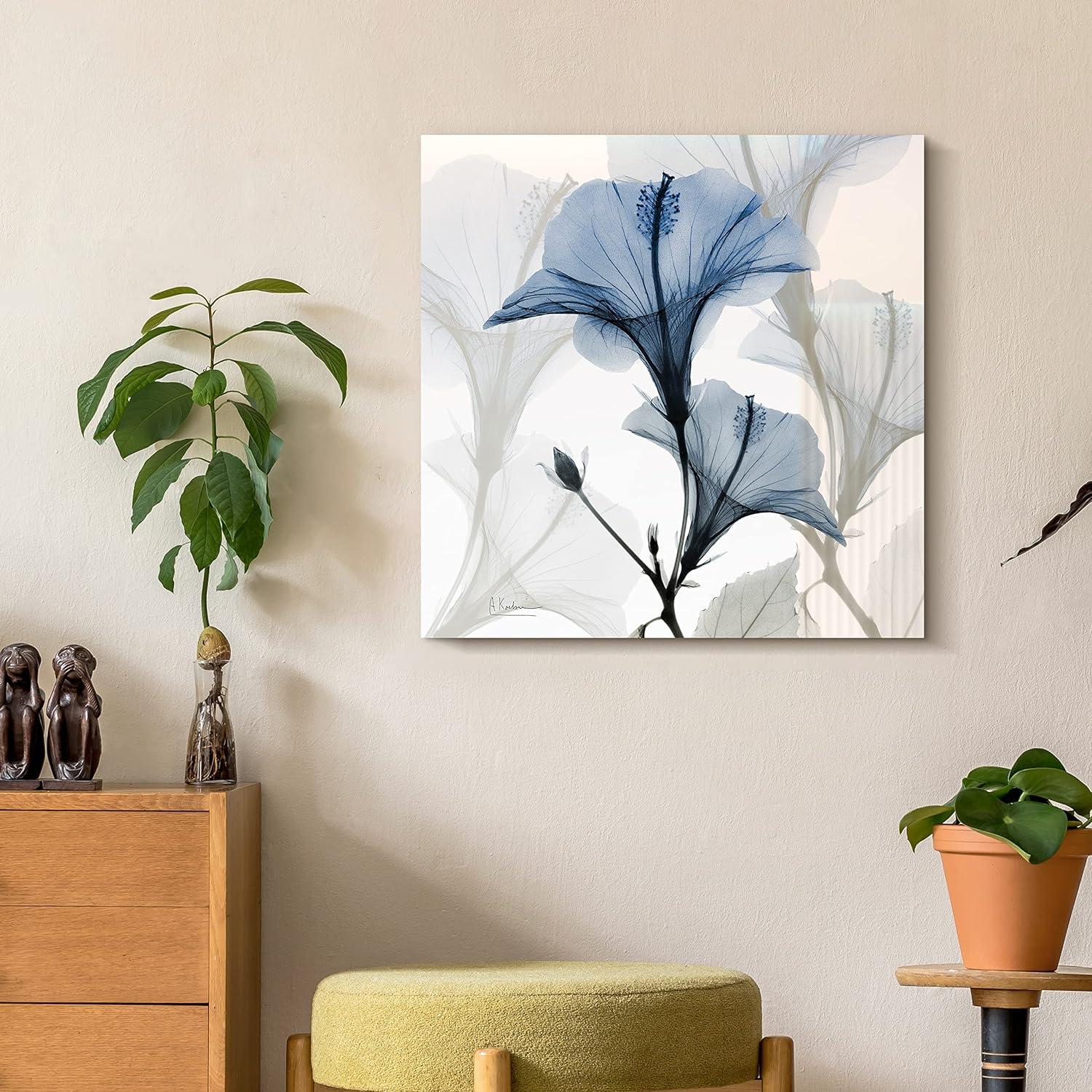 24" Blue X-Ray Floral Tempered Glass Wall Art