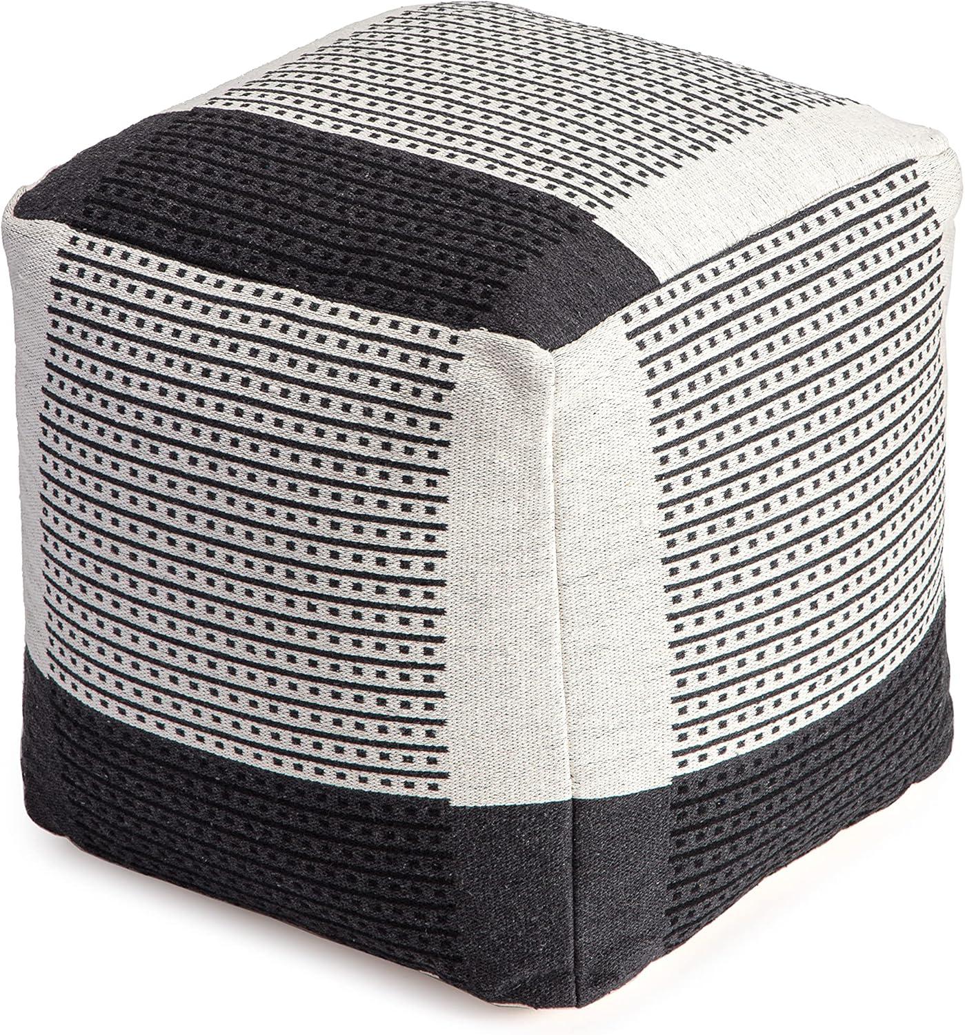 Black and Ivory Square Cotton Pouf Ottoman