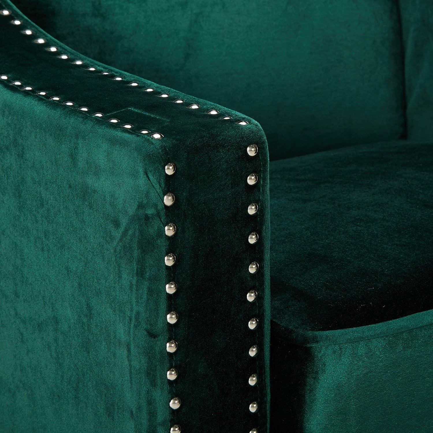 Camren Green Velvet Swoop Arm Accent Chair with Espresso Wood Legs