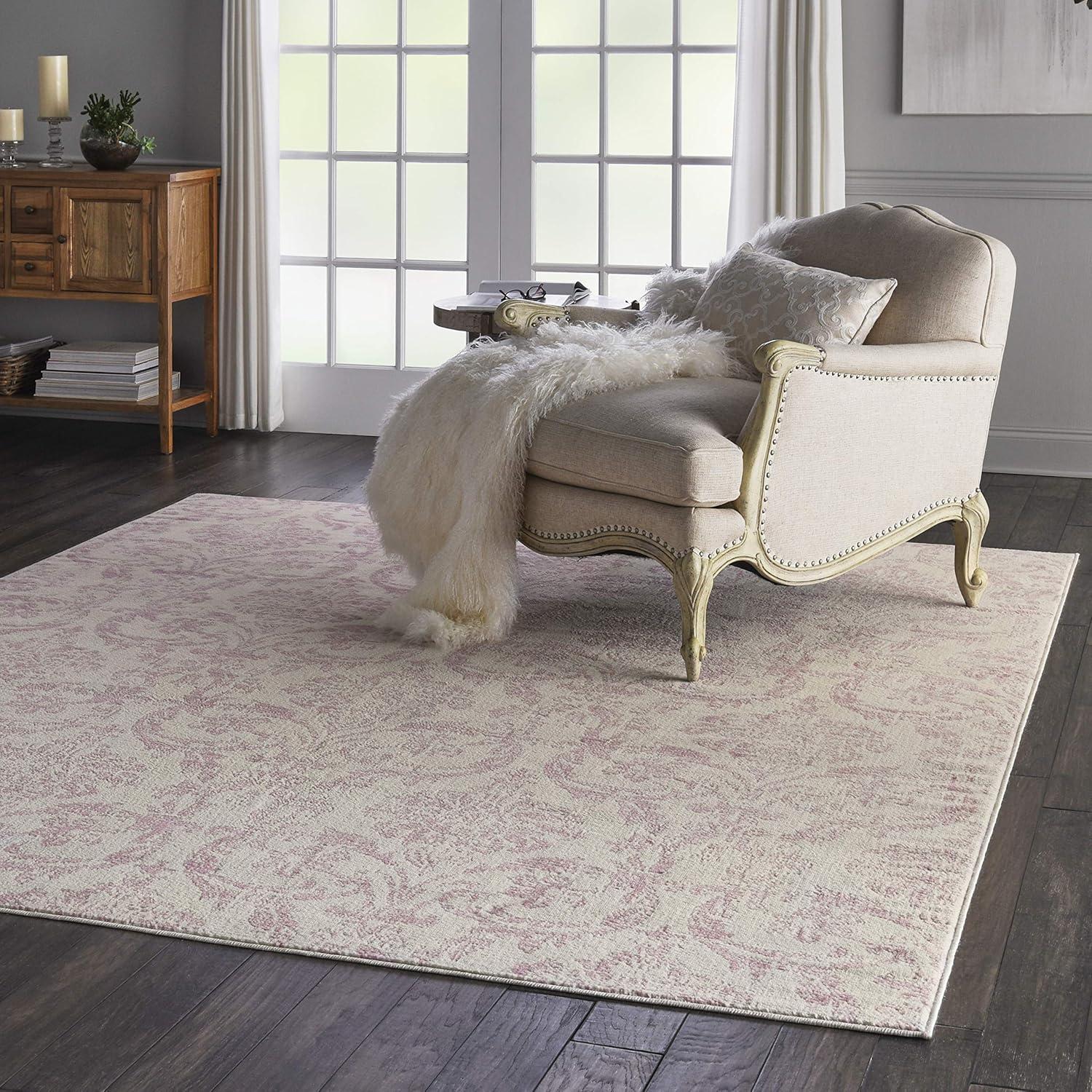 Jubilant JUB09 Area Rug Farmhouse Vintage Damask By Nourison Ivory/Pink 7' x 10'