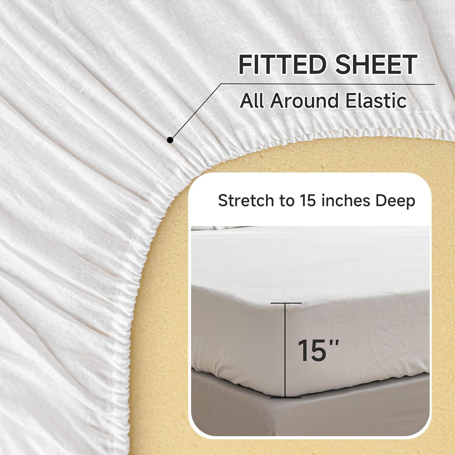 Simple&Opulence Belgian Linen Sheet Set Solid Color - 4 Pieces (1 Flat Sheet, 1 Fitted Sheet & 2 Pillowcases) Natural Flax Cotton Blend Soft Breathable Farmhouse Bedding - Full Size, White