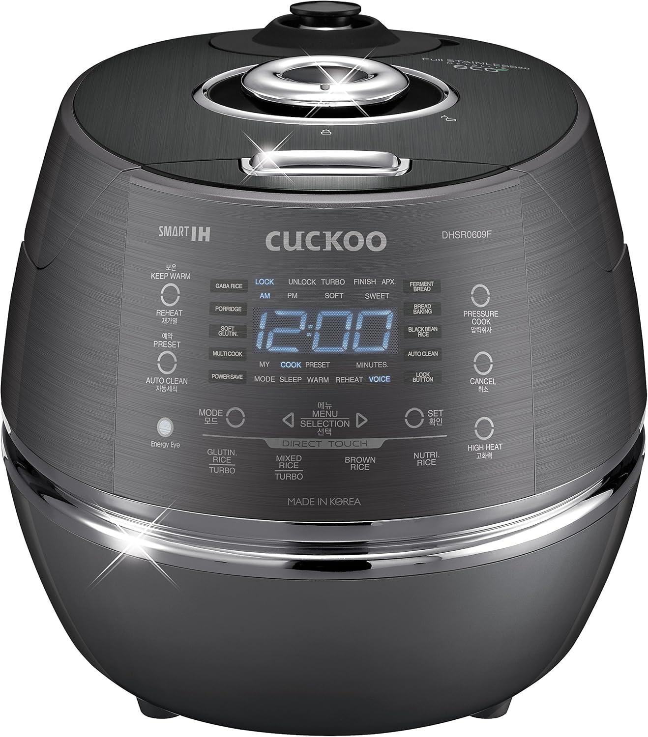 CUCKOO 6-Cup Induction Heating Pressure Rice Cooker with Nonstick Inner Pot, 21 Menu Modes, Fuzzy Logic Tech, 3 Voice Guide, Auto Clean (Dark Grey) CRP-DHSR0609FD