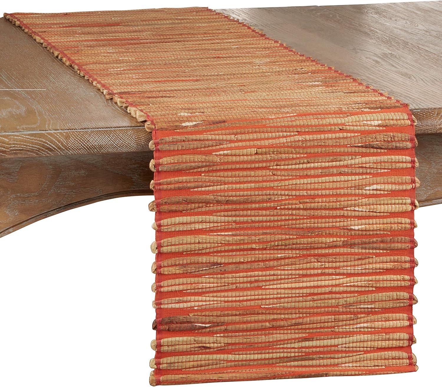 Natural Water Hyacinth and Orange Striped Table Runner