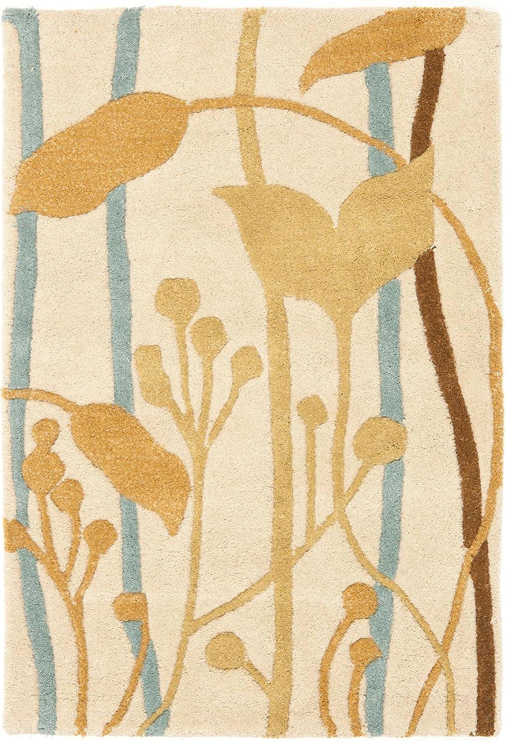 Beige and Multicolor Floral Wool and Viscose 2' x 3' Rug