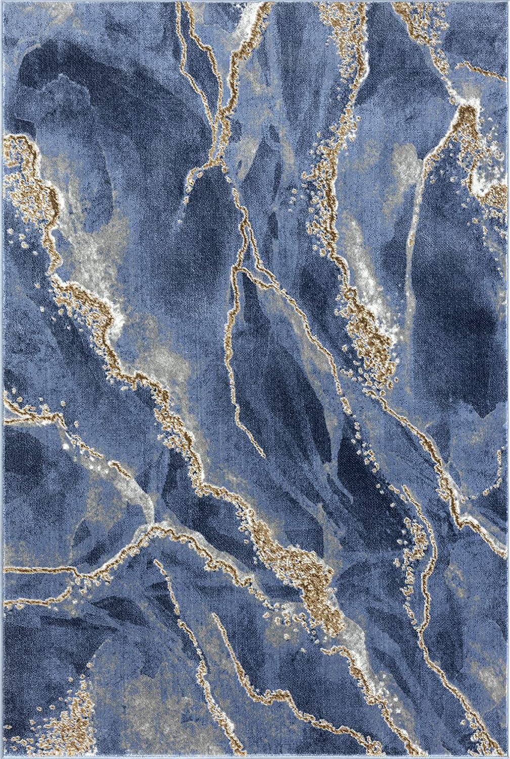 Luna Marbled Blue 6' x 9' Easy-Care Synthetic Area Rug