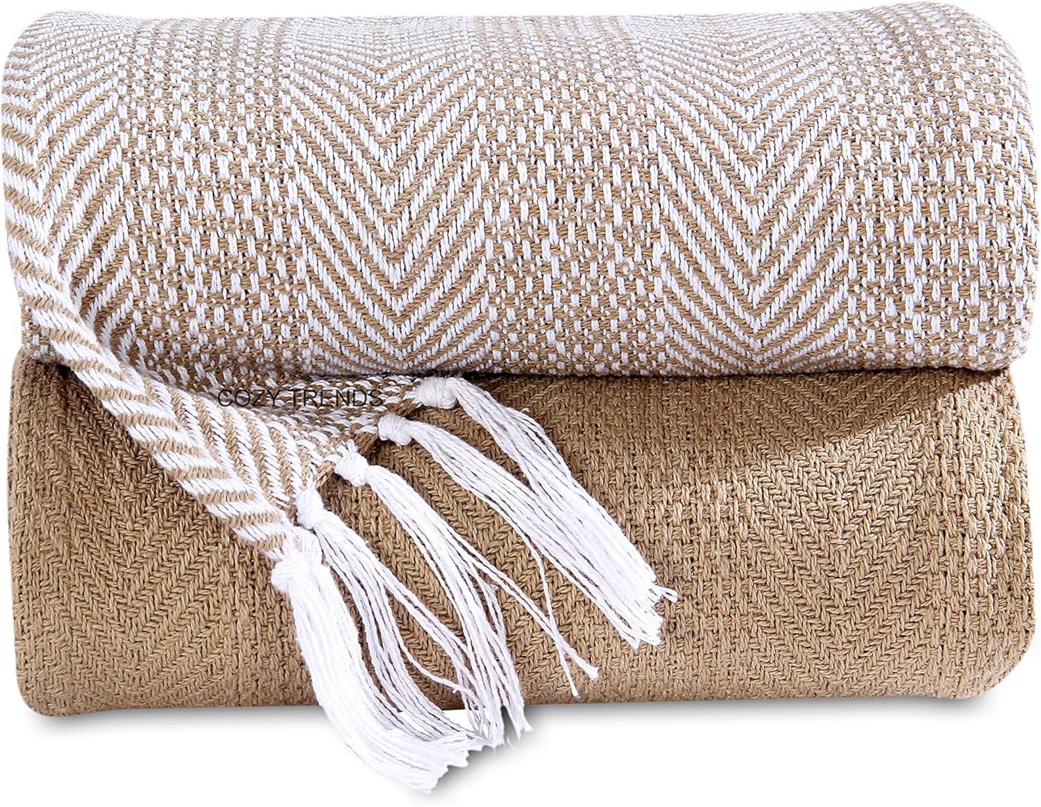 Luxurious Hand Woven Cozy Warm Combed Cotton All Season Indoor Outdoor Light Weight Fade Resistant Couch Chair Bed Throw Blankets Batik 50x60 Inch Set of 7