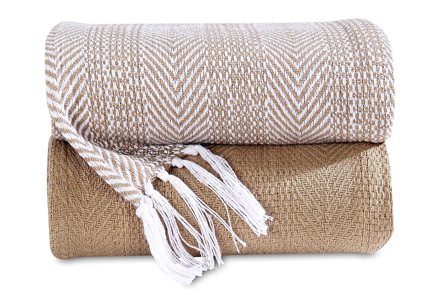 Luxurious Hand Woven Cozy Warm Combed Cotton All Season Indoor Outdoor Light Weight Fade Resistant Couch Chair Bed Throw Blankets Batik 50x60 Inch Set of 7