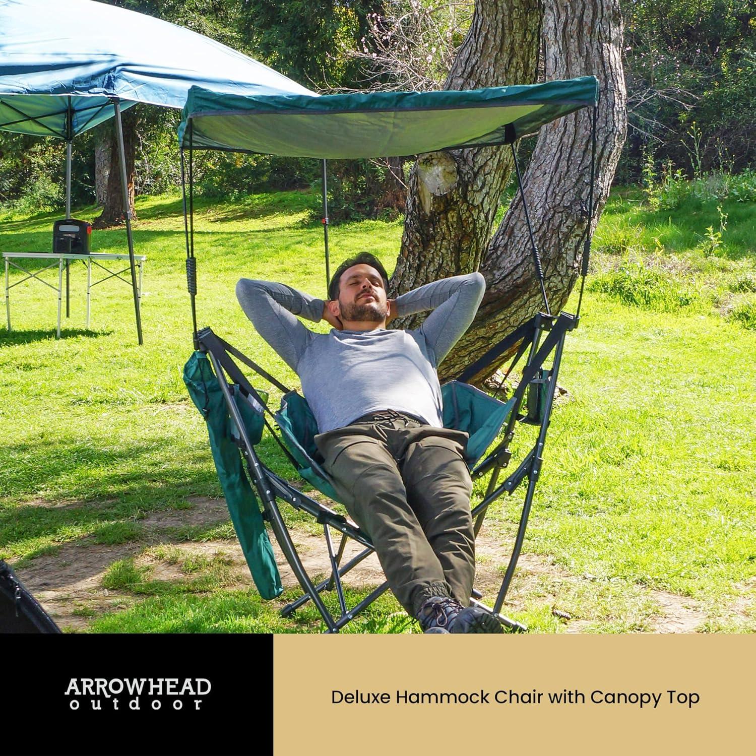 ARROWHEAD OUTDOOR Folding Swinging Hammock Camping Chair, w/ Canopy, Cup Holder, Storage Pouch, Carrying Bag, Green