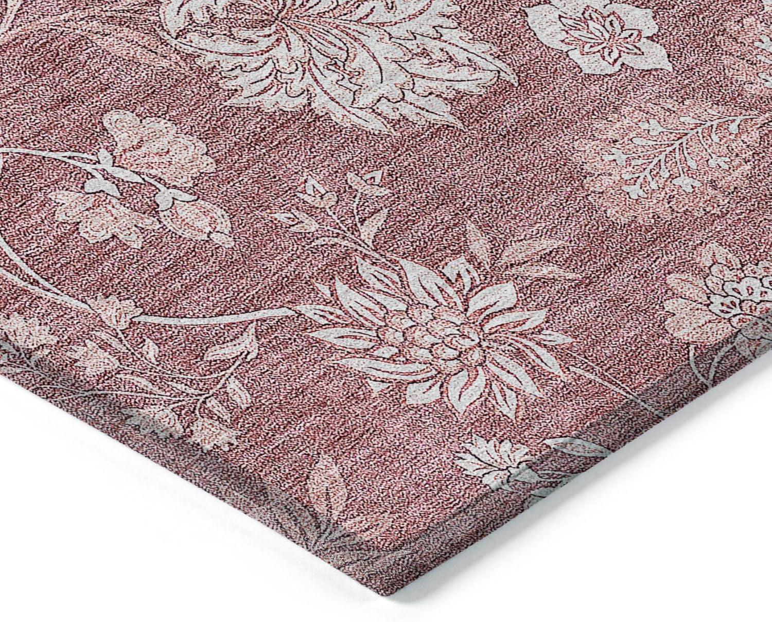 Blush Floral Synthetic 5' x 7' Washable Area Rug