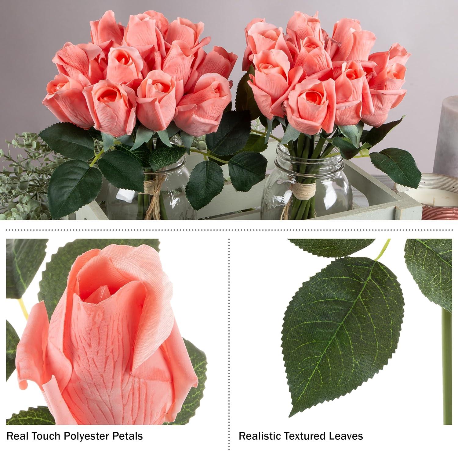 Pure Garden 24Pc Real Touch Rose Artificial Flowers with Stems