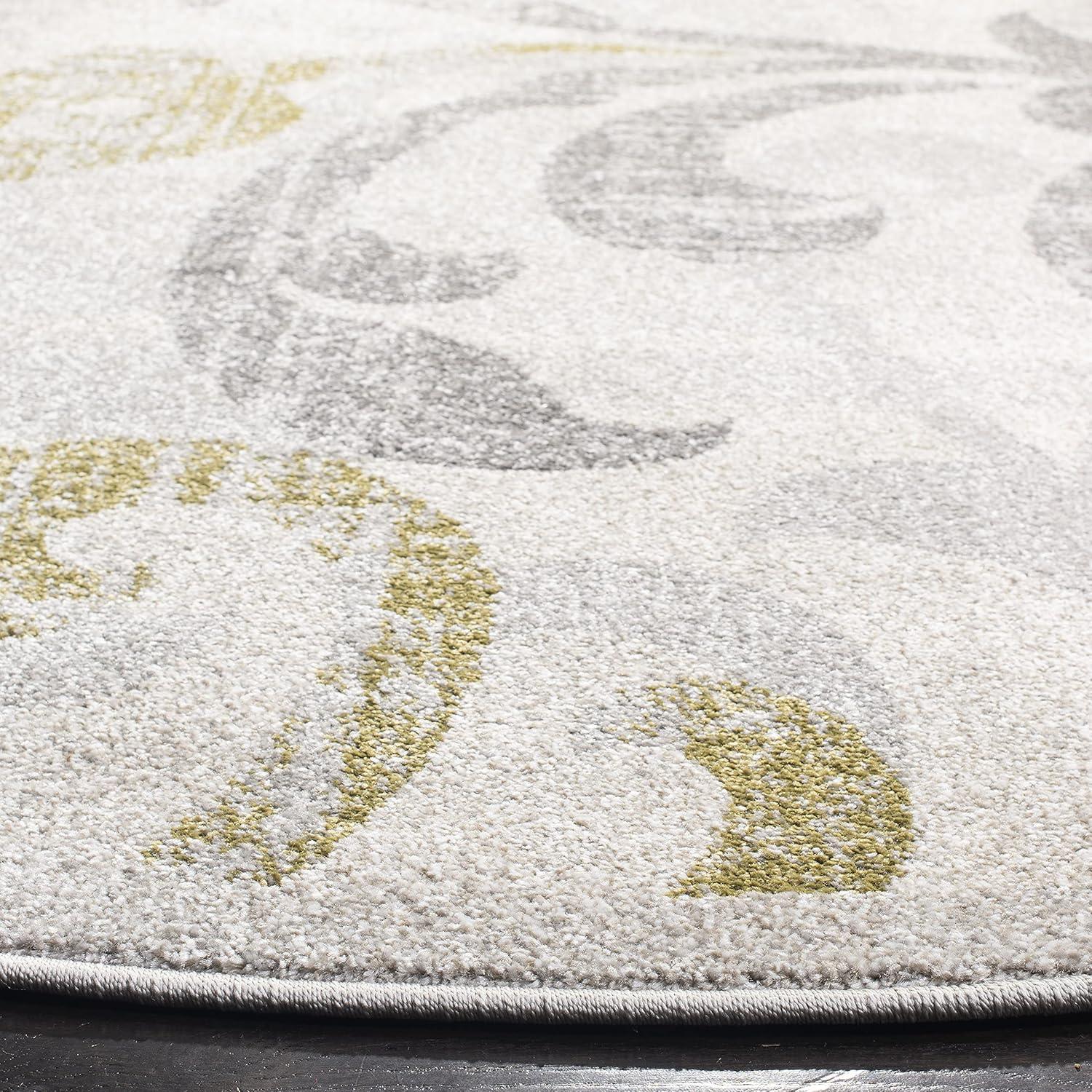 SAFAVIEH Amherst Collection Area Rug - 7' Round, Ivory & Light Grey, Floral Scroll Design, Non-Shedding & Easy Care, Ideal for High Traffic Areas in Living Room, Bedroom (AMT428E)