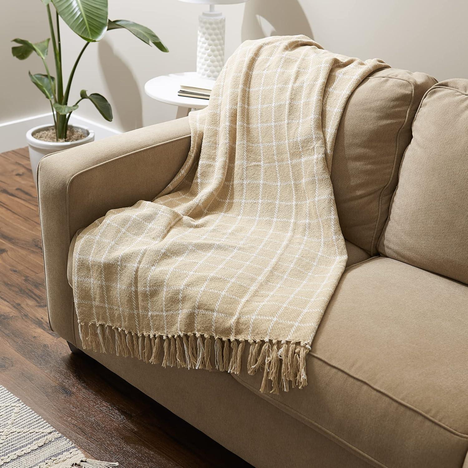 Vintage Linen Checked Plaid Throw