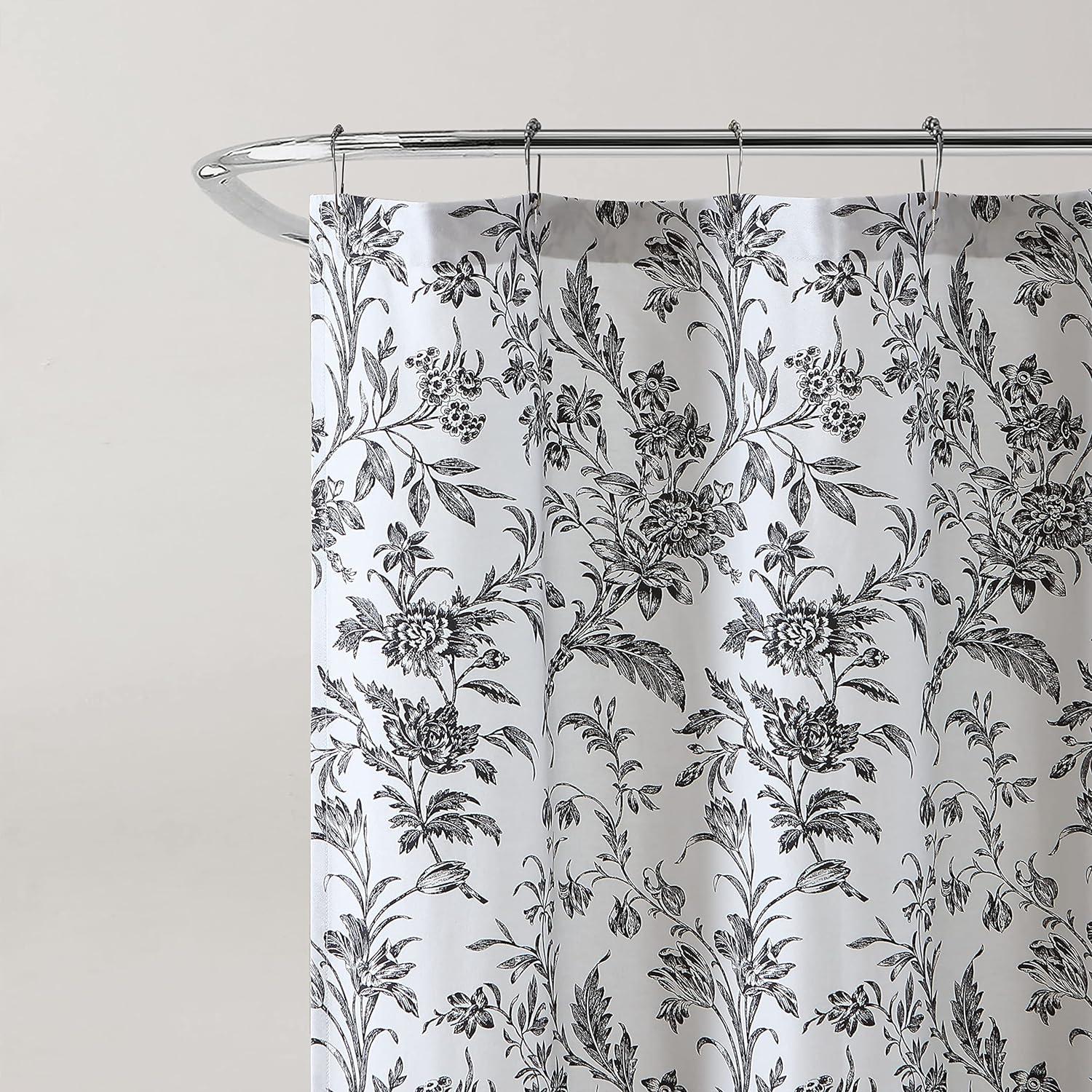 Amberley Black and White Cotton Floral Tub Curtain