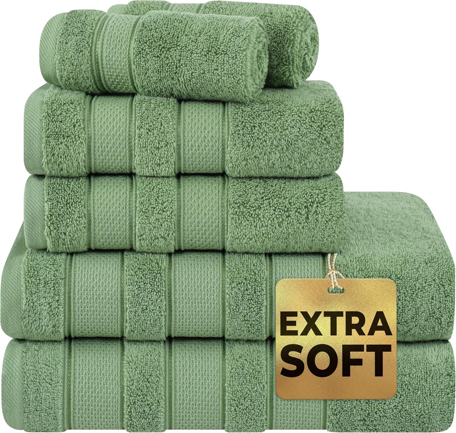 American Soft Linen Salem 6 Piece Bath Towel Set, 100% Combed Cotton,Sage Green