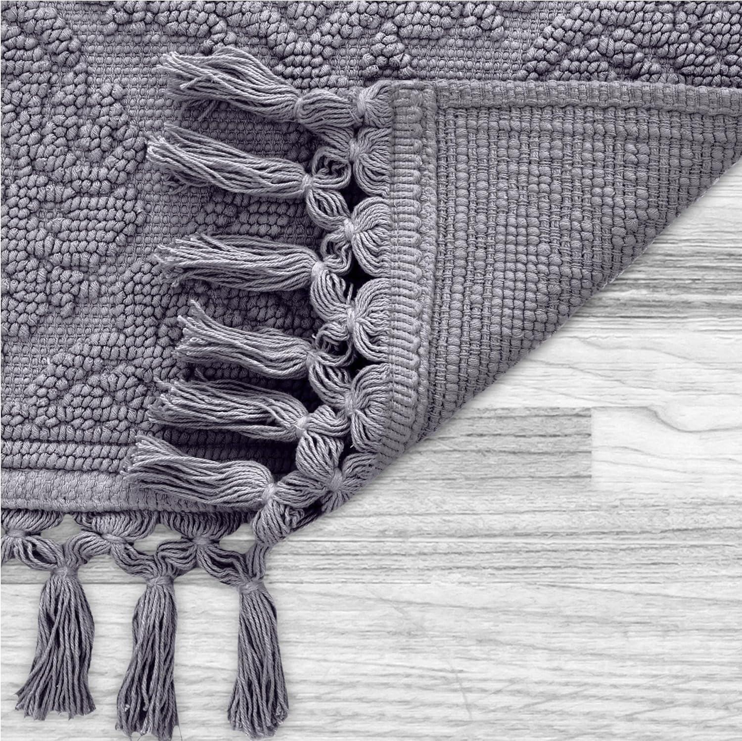 Jean Pierre Ricardo Cotton Fringe 2-Piece Bath Rug Set, Dark Grey