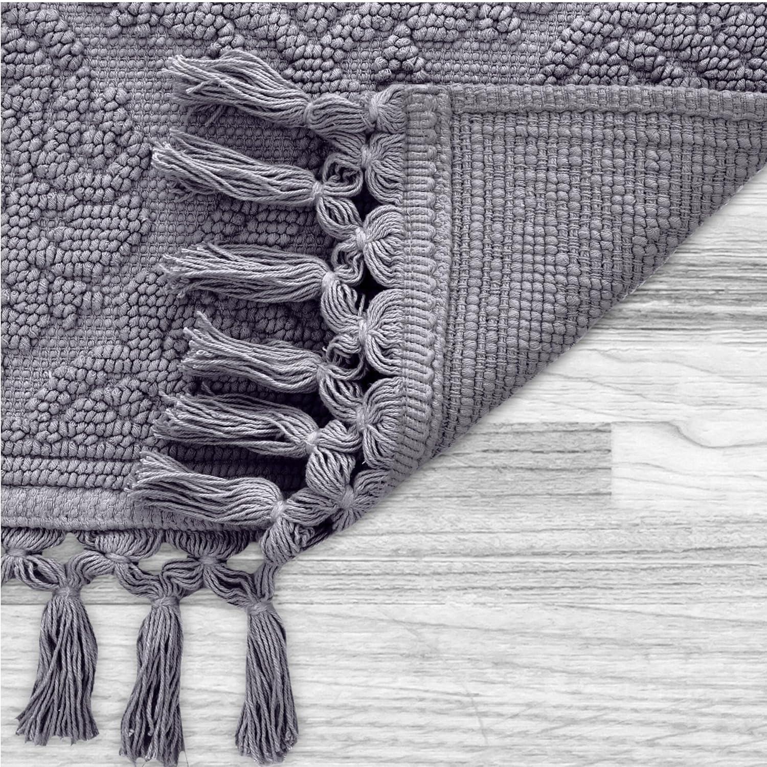 Jean Pierre Ricardo Cotton Fringe 2-Piece Bath Rug Set, Dark Grey