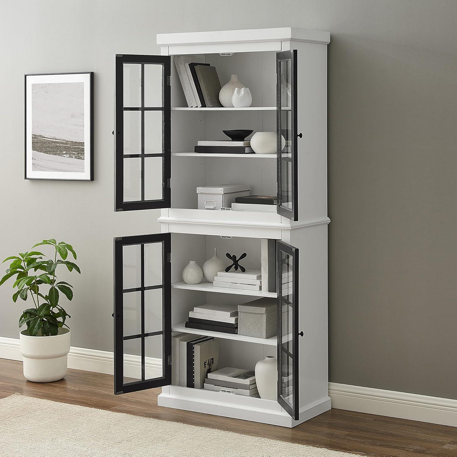 Cecily Tall Storage Pantry White/Matte Black - Crosley: French Country Style, 2 Adjustable Shelves