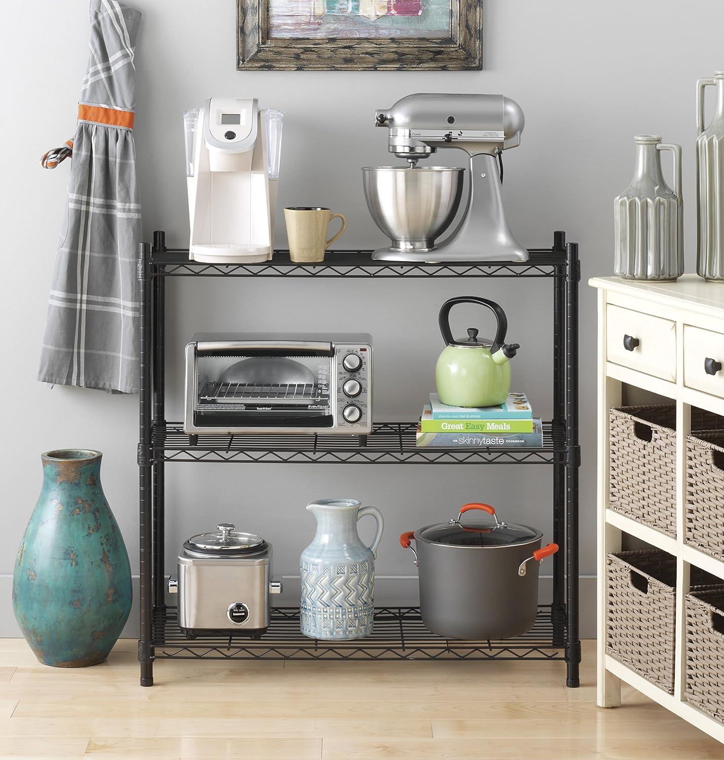 Black Heavy-Duty Steel 3-Tier Adjustable Wire Shelving Unit