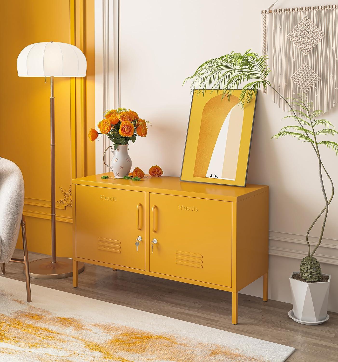 2 Doors Metal Storage Cabinet Multifunction lockers Modern TV Stand Large Space Adjustable Bedroom Locker Red Size: 23.62”H x 39.37”W x 14.96”D