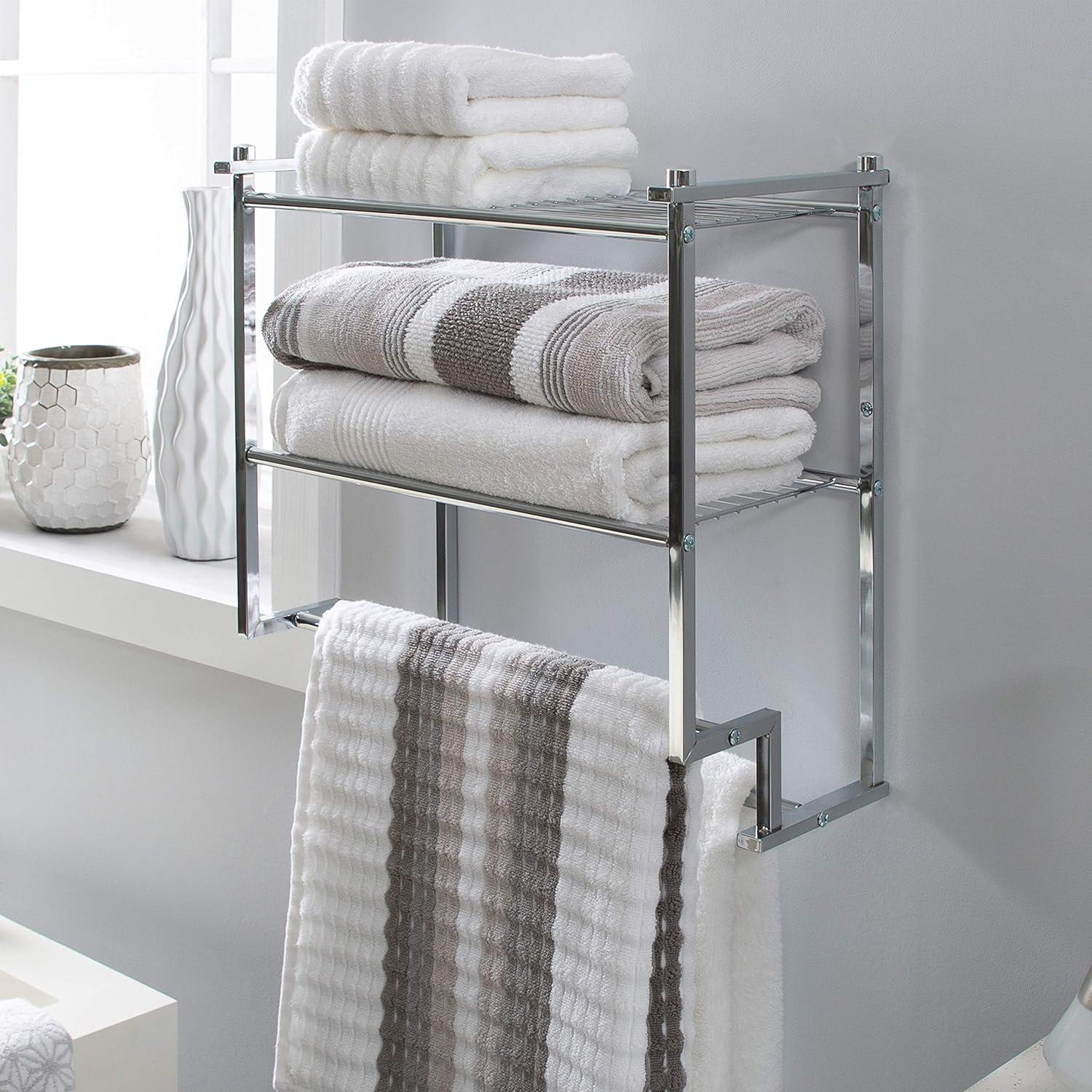 Chrome 2-Tier Wall Mounted Bathroom Shelf with Towel Bar