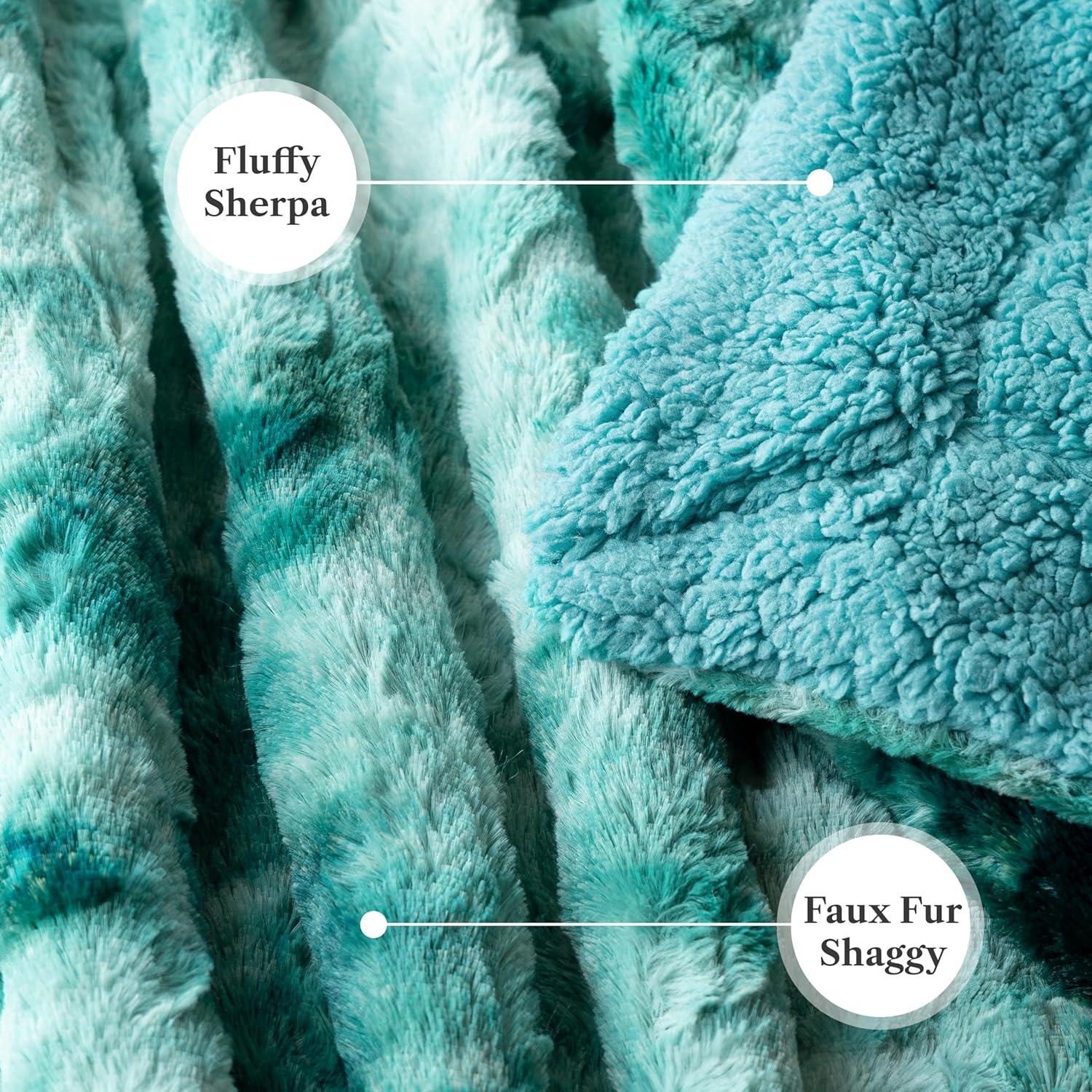 PAVILIA Tie-Dye Faux Fur Throw Blanket, Furry Fuzzy Fluffy Shaggy Plush Warm Reversible Thick for Bed Couch Sofa