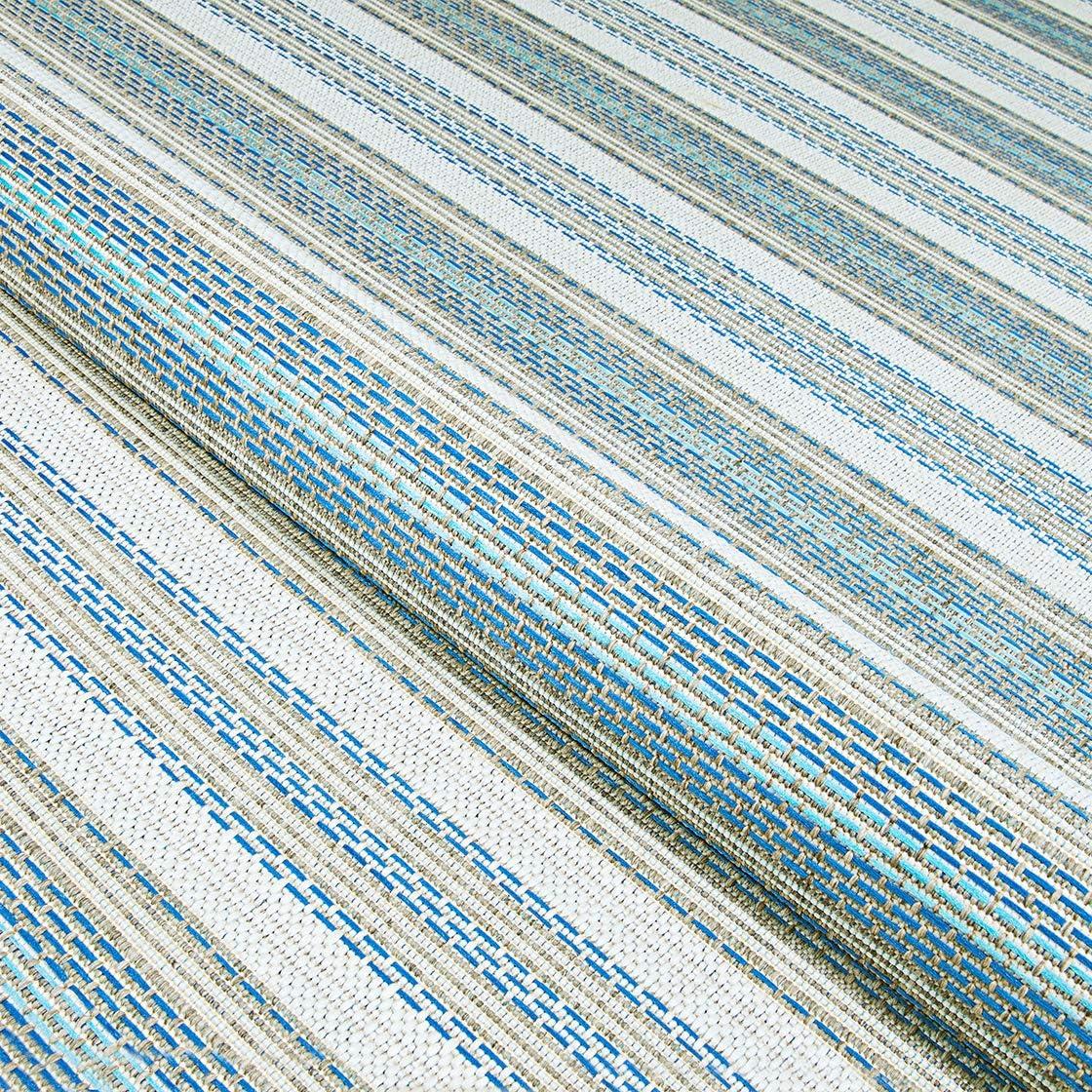 Ivory Sand Azure Blue 6' x 9' Flat Woven Stripe Rug