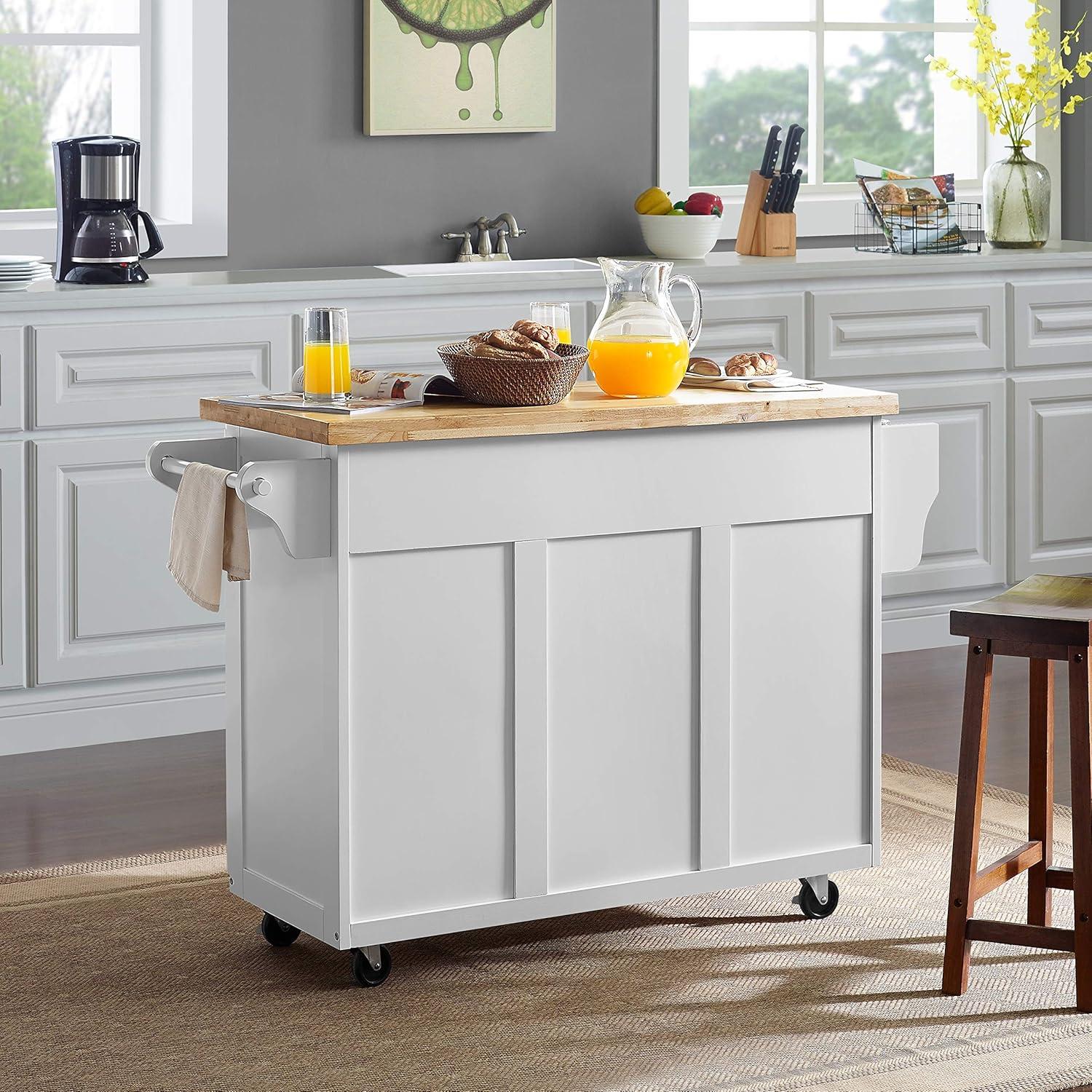 Elliott White and Natural Wood Kitchen Cart with Storage and Spice Rack