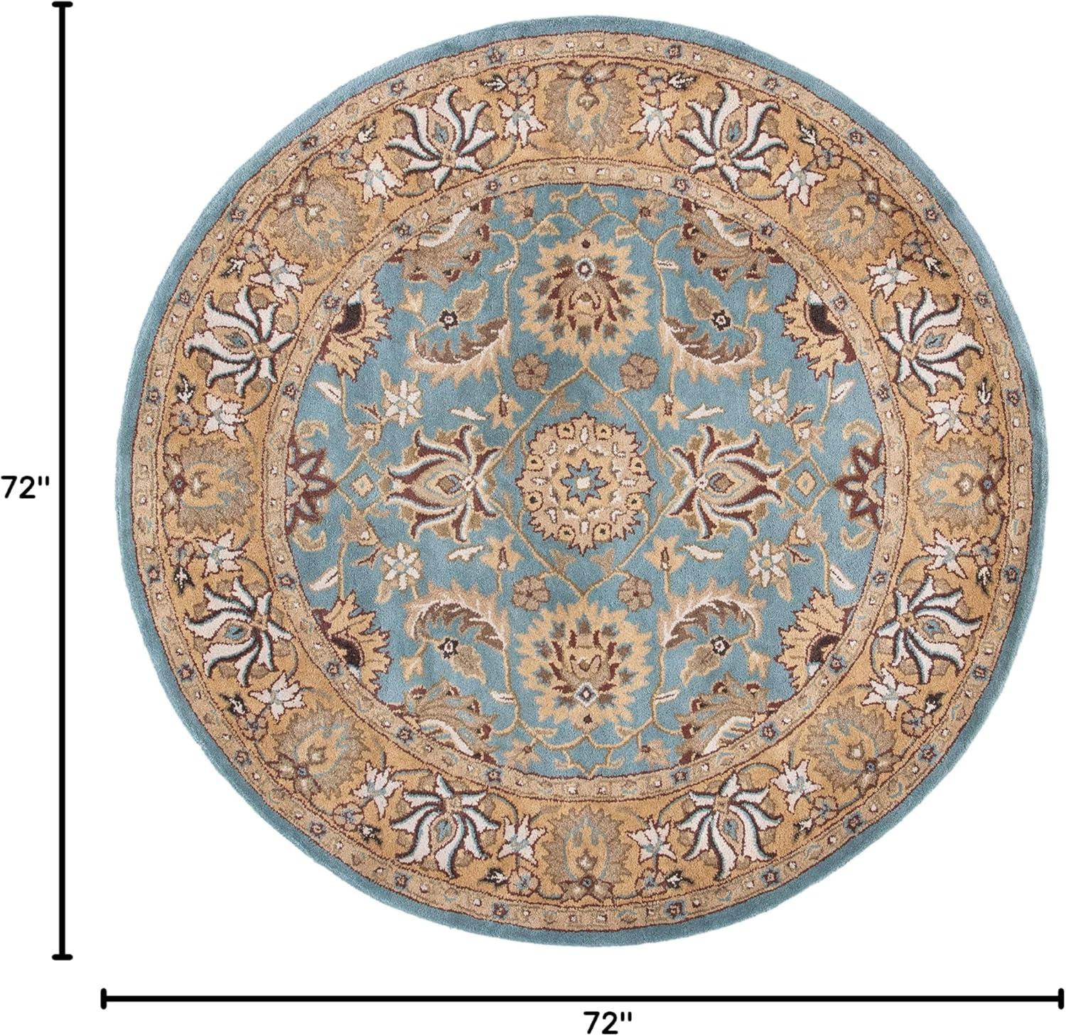 SAFAVIEH Heritage Collection Area Rug - 6' Round, Blue & Gold, Handmade Traditional Oriental Wool, Ideal for High Traffic Areas in Living Room, Bedroom (HG958A)