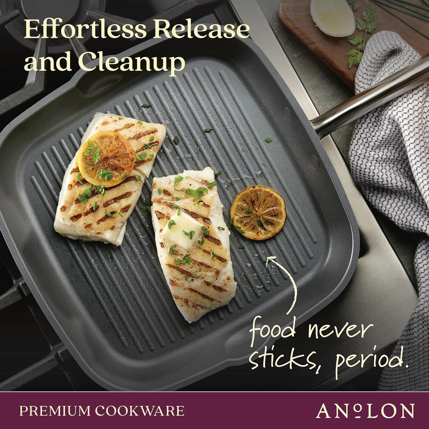 Anolon Accolade Forged Hard Anodized Nonstick Induction Square Stovetop Grill / Griddle Pan, 11 Inch, Moonstone