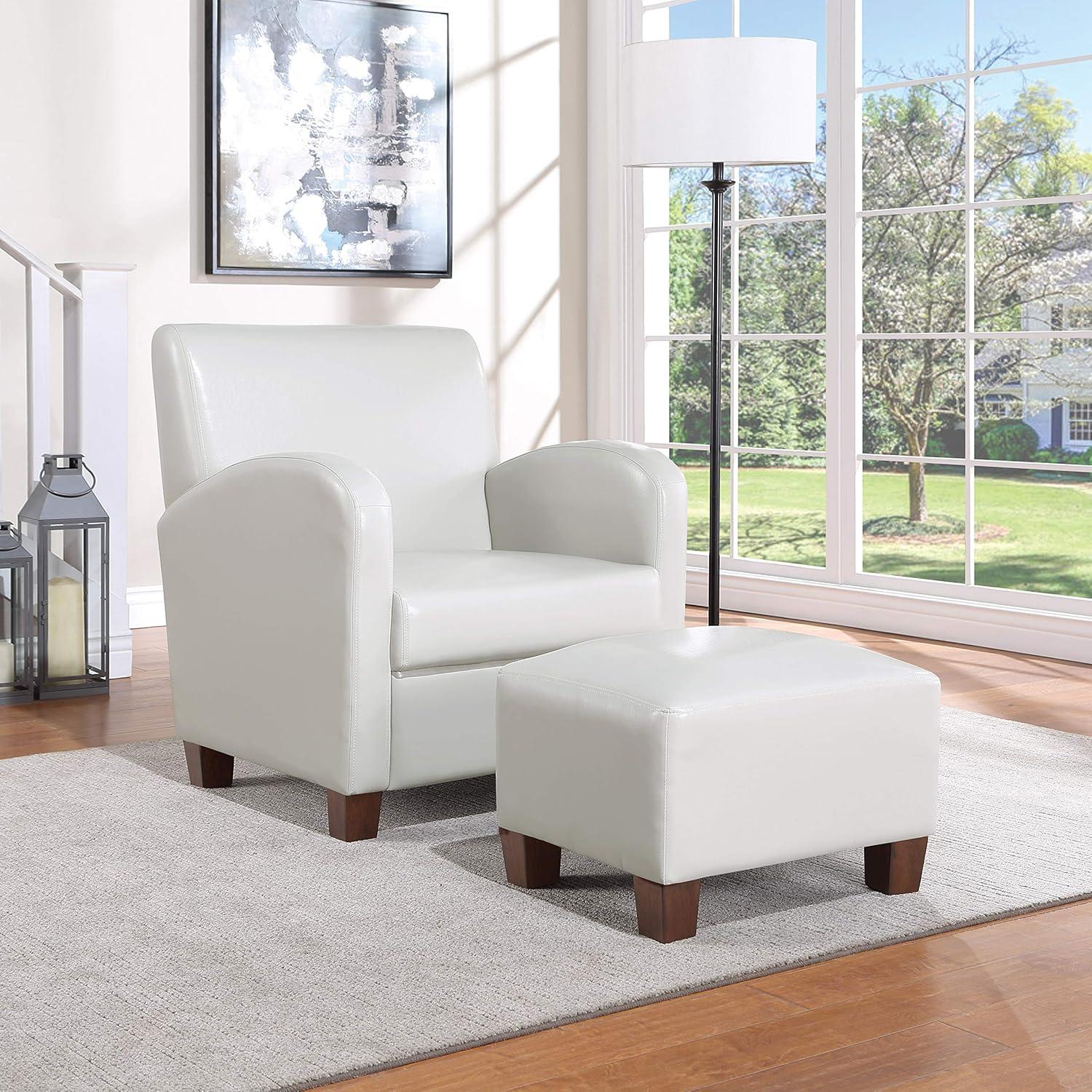 Cream Faux Leather Accent Chair with Matching Ottoman