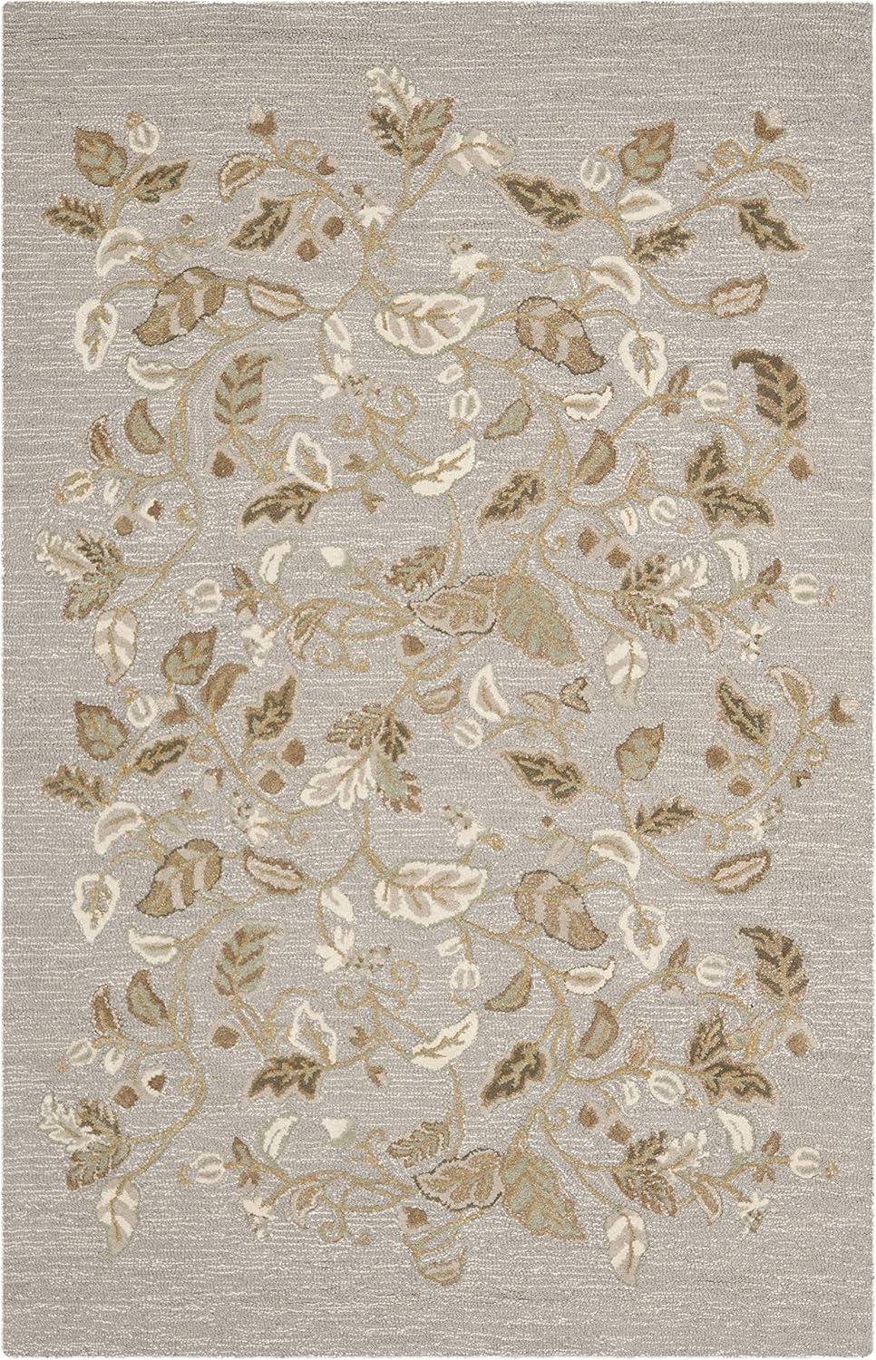 Hand-Tufted Green Floral Wool and Viscose Area Rug, 5' x 8'