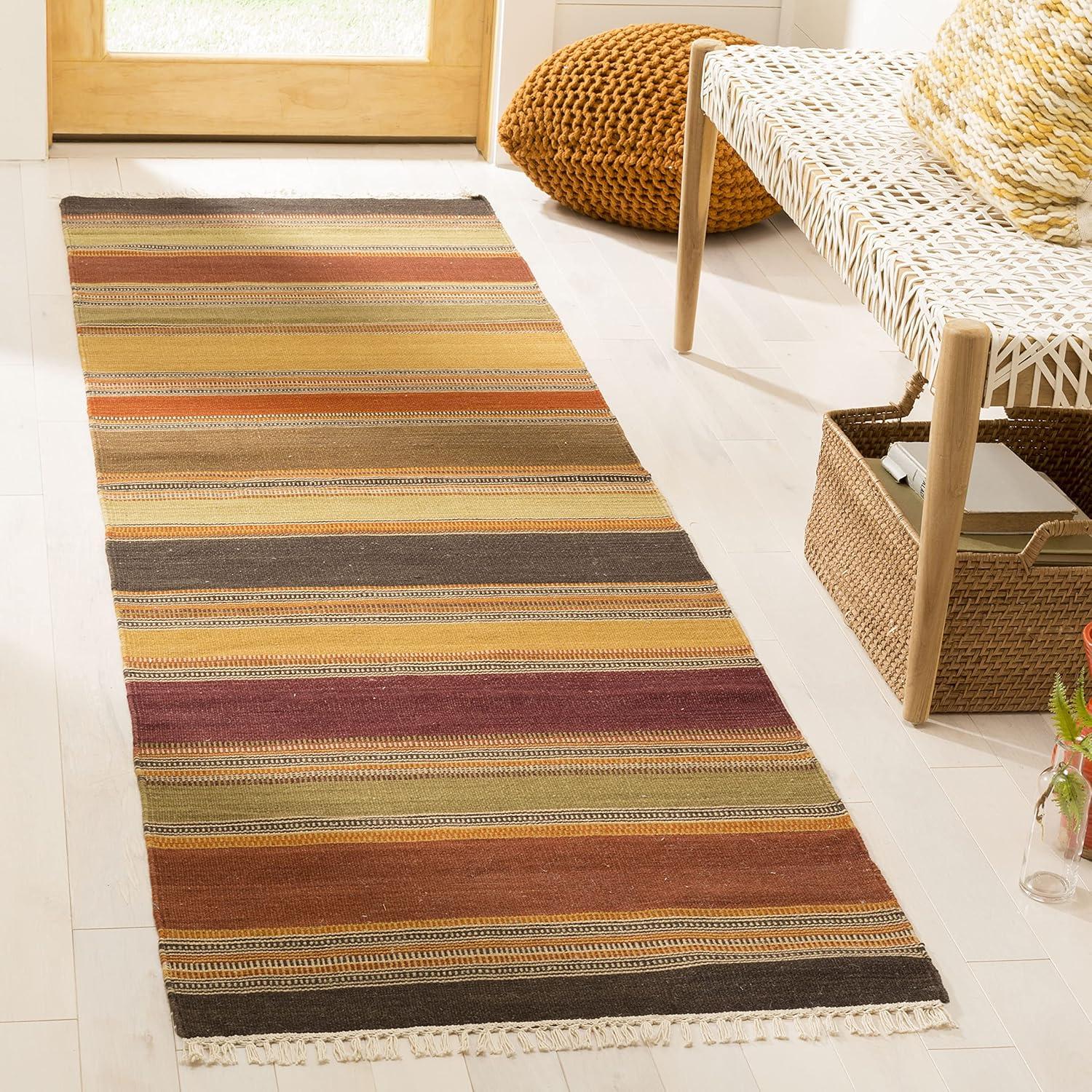 Handmade Red and Gold Striped Wool Runner Rug 2'3" x 10'