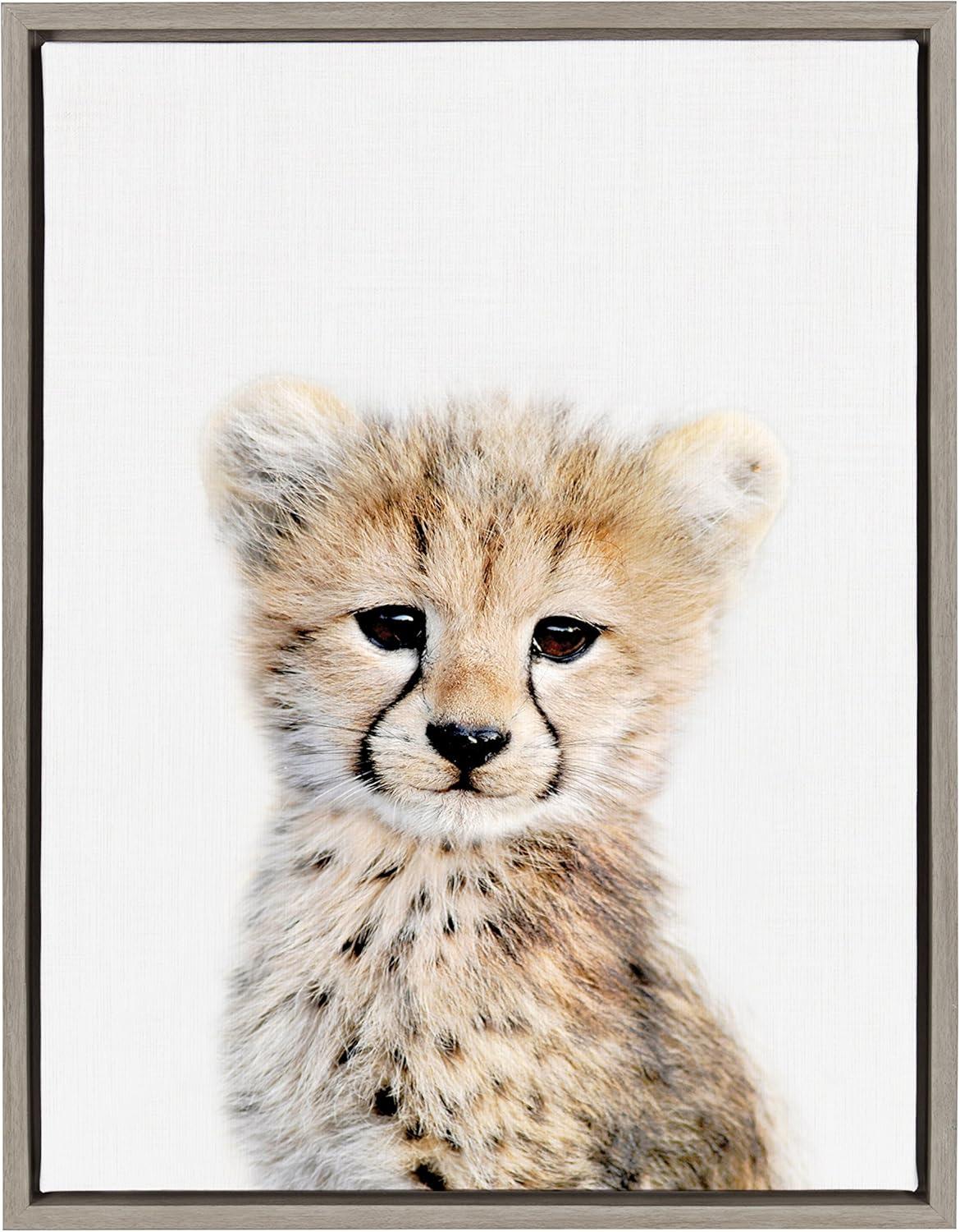 Baby Cheetah Portrait Framed Canvas Wall Art