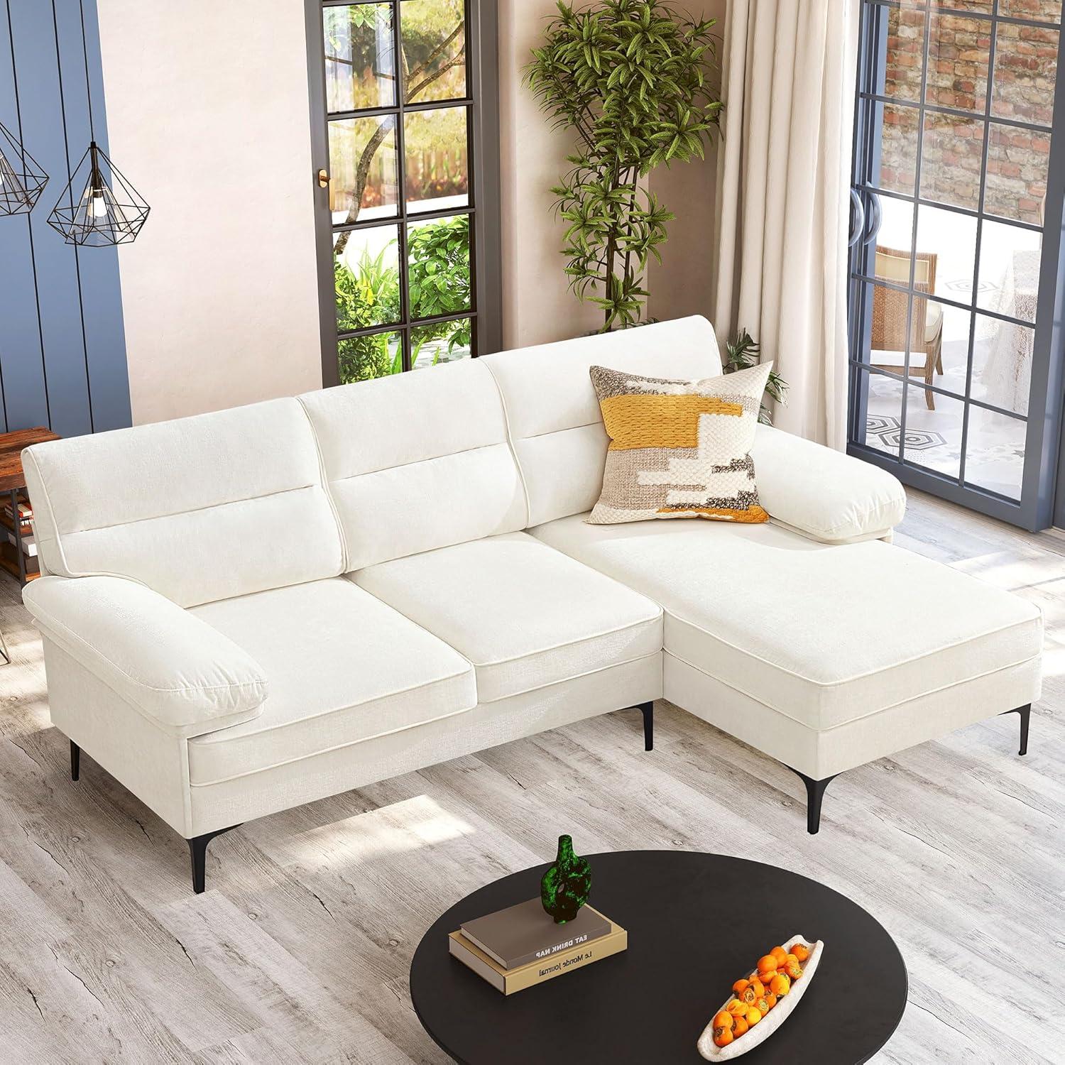 Beige Chenille Fabric L-Shaped Sectional Sofa with Storage